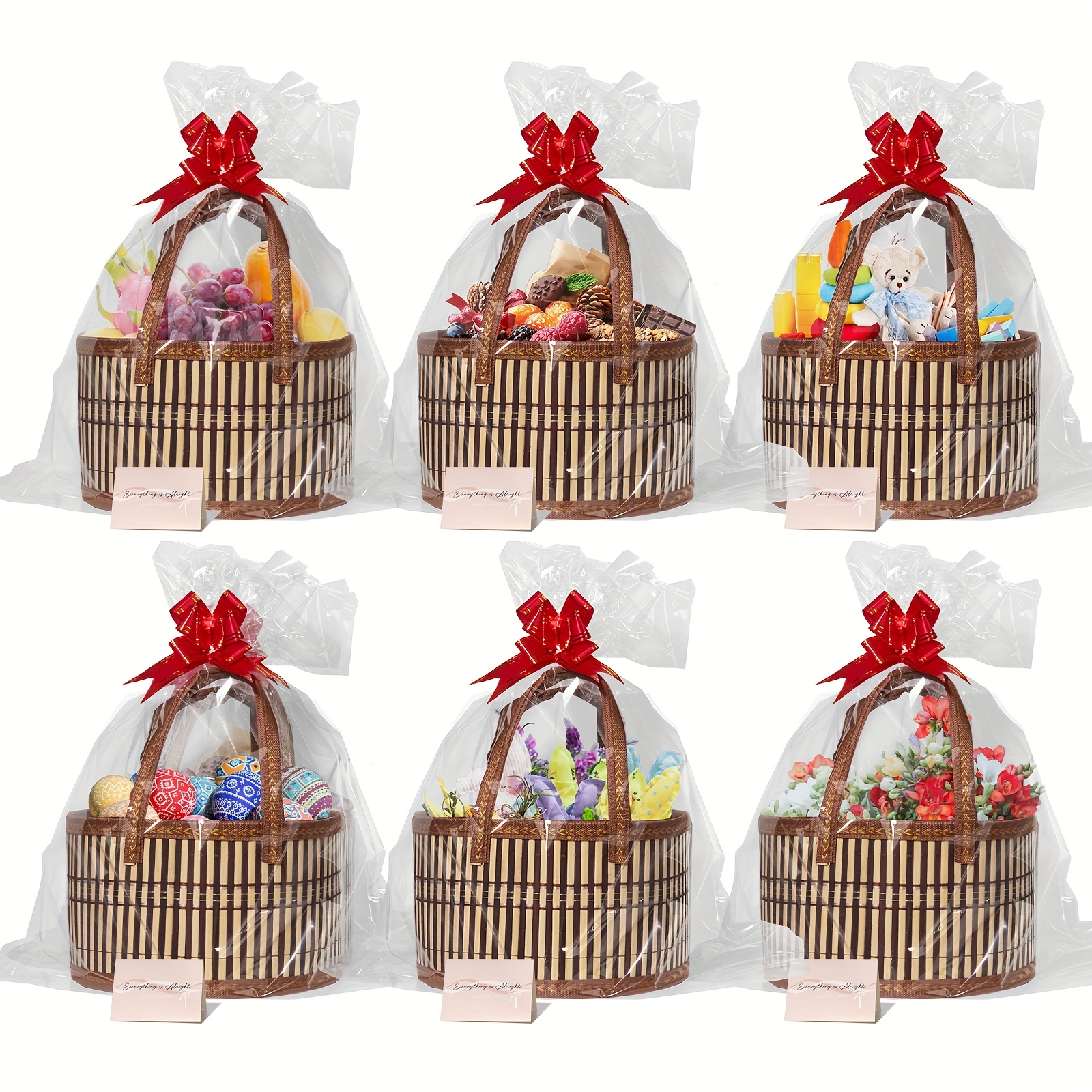 [Gift Wrap Storage] 6-Pack Bamboo Storage Baskets | DIY Gift Wrapping for Thanksgiving, Christmas, Easter Egg Baskets, Picnic Camping Basket Set, Craft Sewing Organizer | Wedding Favor Boxes & Bags, Flower Girl Basket Bundle[ for Halloween