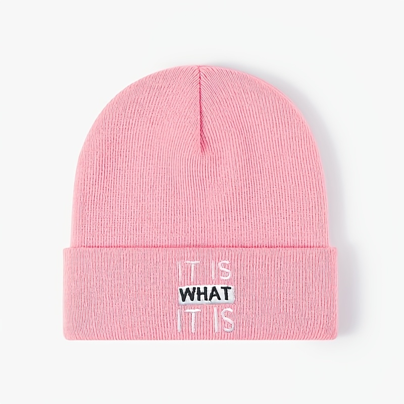 TEMU 1 Embroidered " What " Unisex Beanie, Outdoor Weather Hat, Trendy And Brimless Beanie For, Y2k Style For, For Couples' Gifts