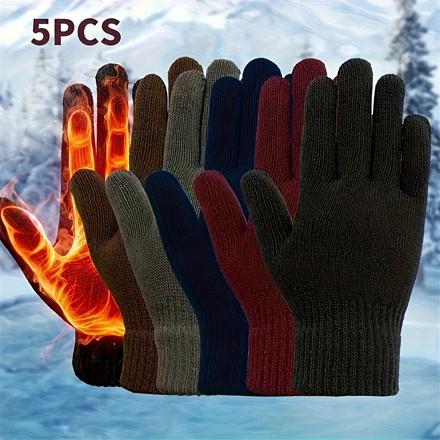 TEMU 5pcs Set Thermal Lined Winter Gloves - Cold Weather Outdoor Gloves With Elastic Cuffs, Unisex For &, Durable For Skiing, Snowboarding, Ice Skating, Heavy Use - , Value (neutral Colors)
