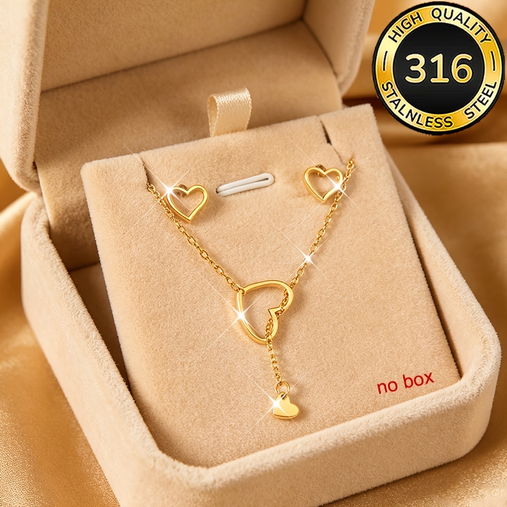 TEMU Parure de bijoux de mode en acier inoxydable 316L de cœur, style japonais et coréen cool, cadeau de bijoux de fête et