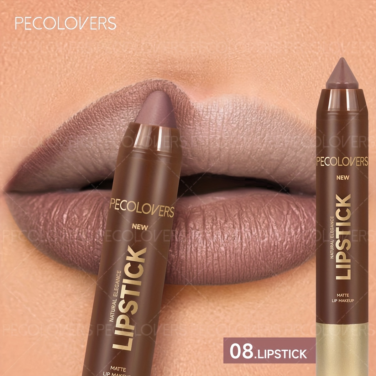 Image of 1pc Pecolovers Dual-use Lip Liner & Lip Balm - Waterproof Matte Lipstick Pen With Crayon Nib, Brown Tones Suitable For Skin Types, Natural Finish Lip Pencil For , Long-lasting Lip Line Defining Gift