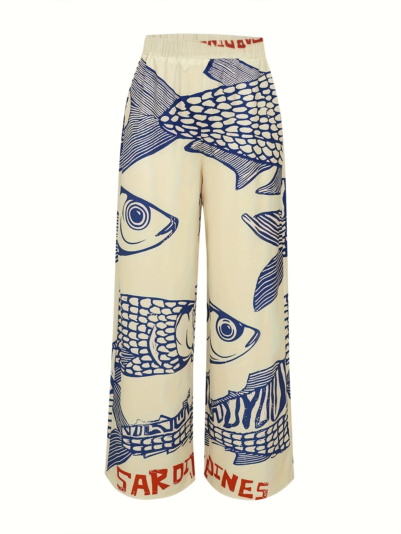 womens vintage inspired fish print wide leg casual pants Temu