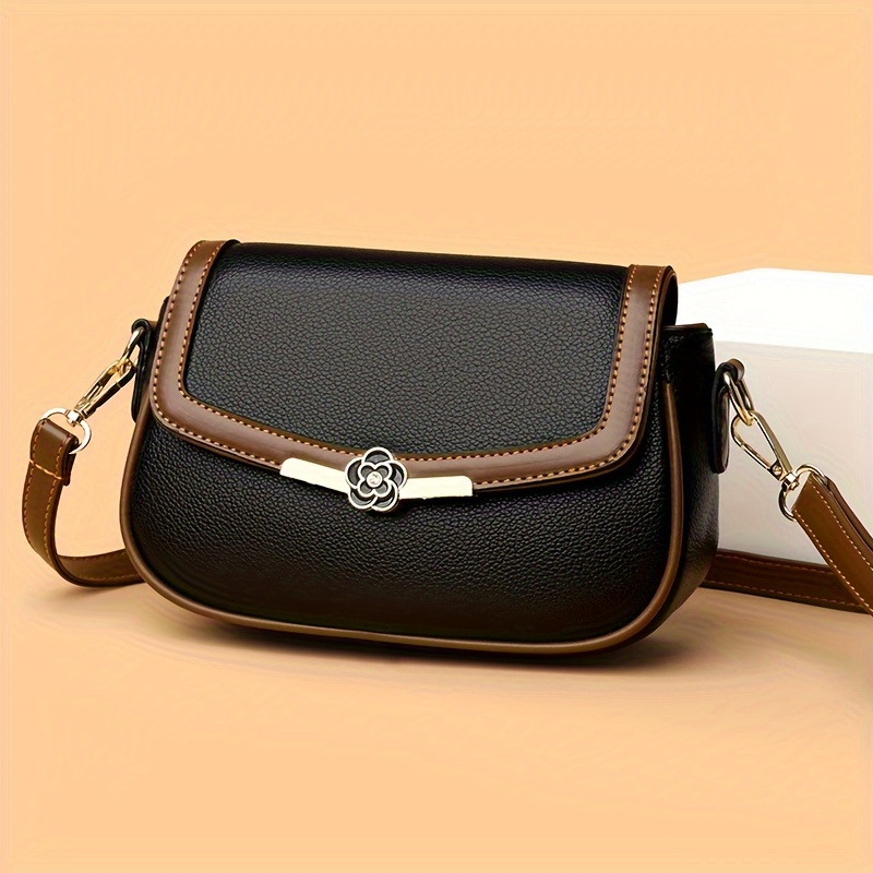 elegant two tone crossbody bag for women with adjustable strap anti theft   and stylish metallic floral accent   everyday use novelty purse details 5