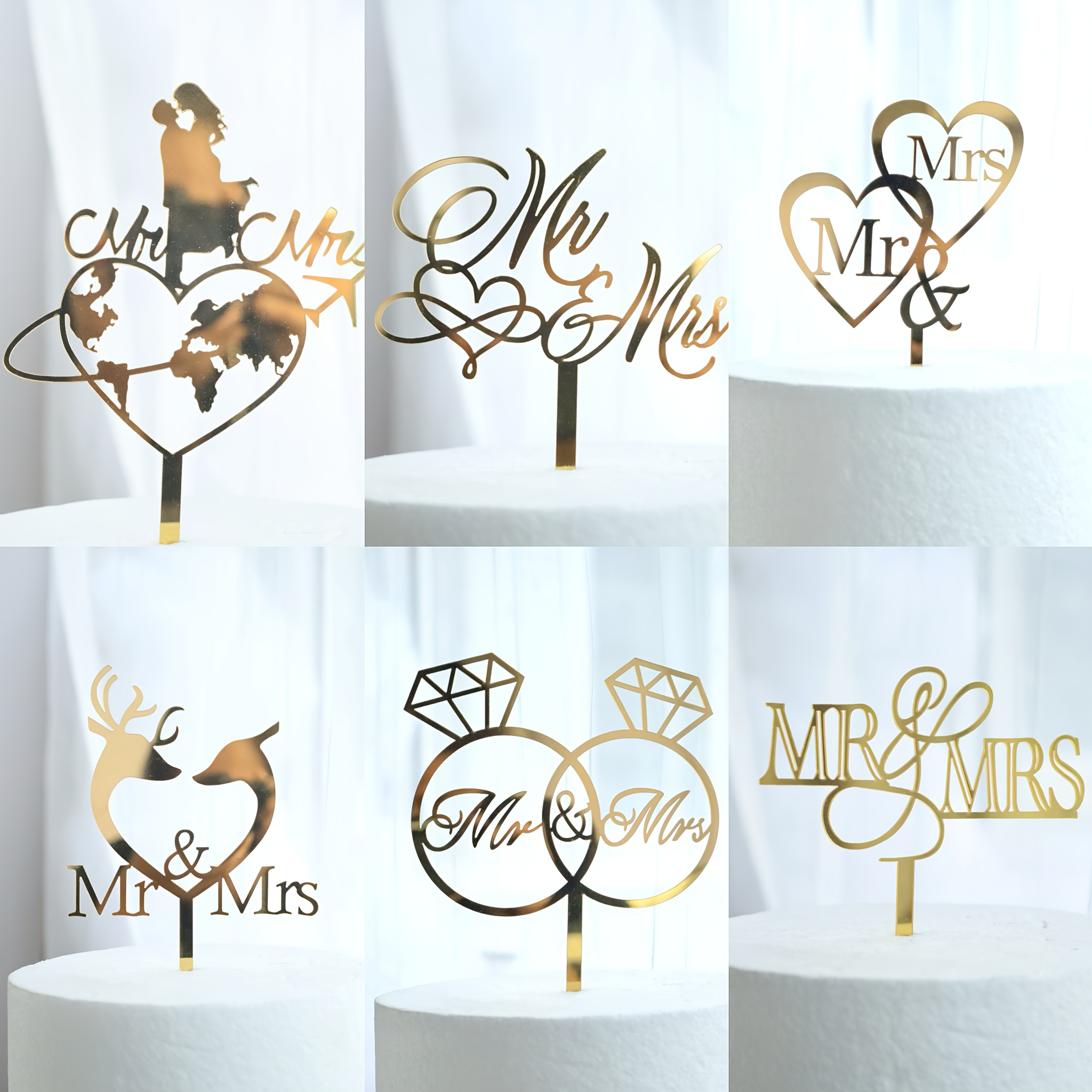 Image of 6-piece Mr&mrs Proposal Acrylic Cake Topper Set, Decorations For Valentine's Day, Christmas, New Year Party Decor For Christmas,newyear,valentine,party Events
