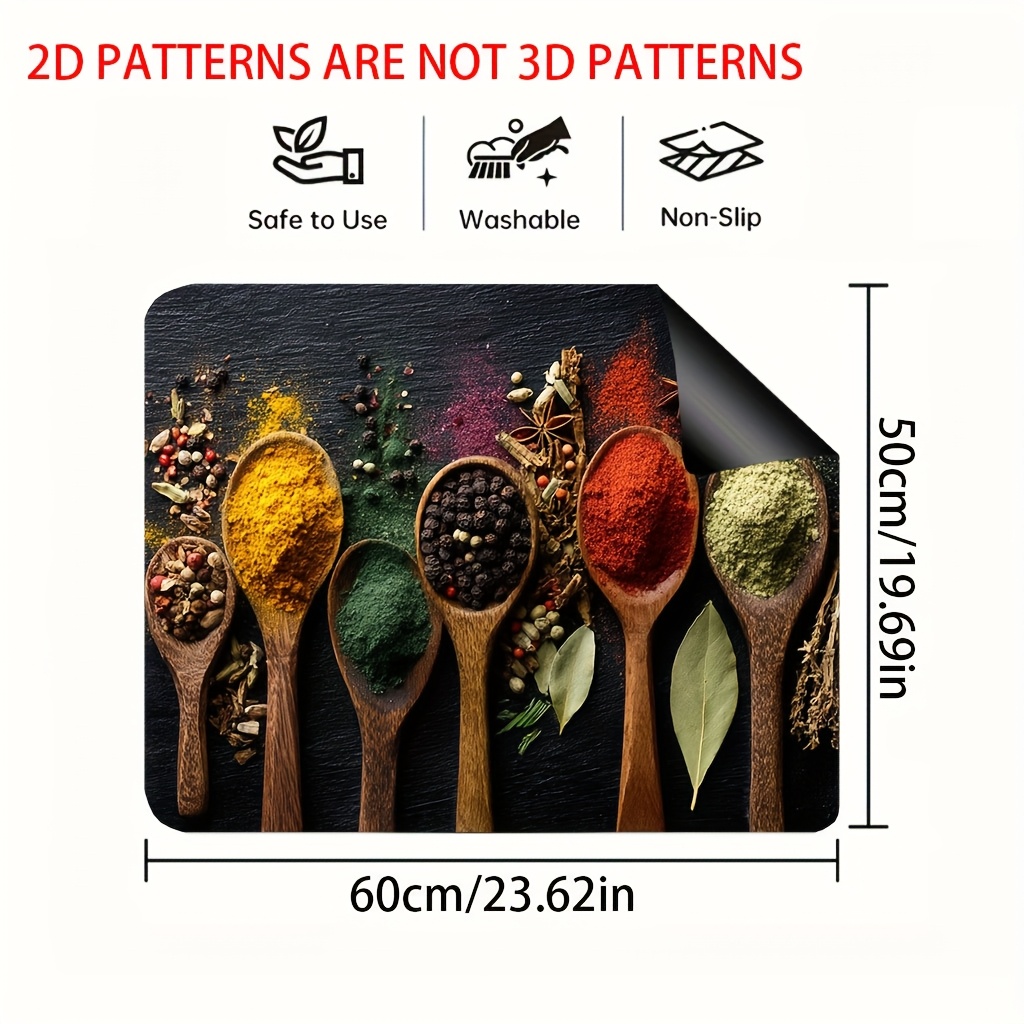 TEMU 1pc, 2d Flat Printing Stove Mat, Kitchen Utensil Seasoning, Kitchen Essentials Fits Countertop Protector Pad, Stove Top Protectors, Decorative