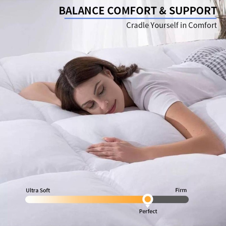 1pc Hotel Quality Mattress Topper 10Cm/ 4 Inch Extra Thick Plush Support & Breathable, Fits All Mattress Pad Sizes (Single Double King Super) - White