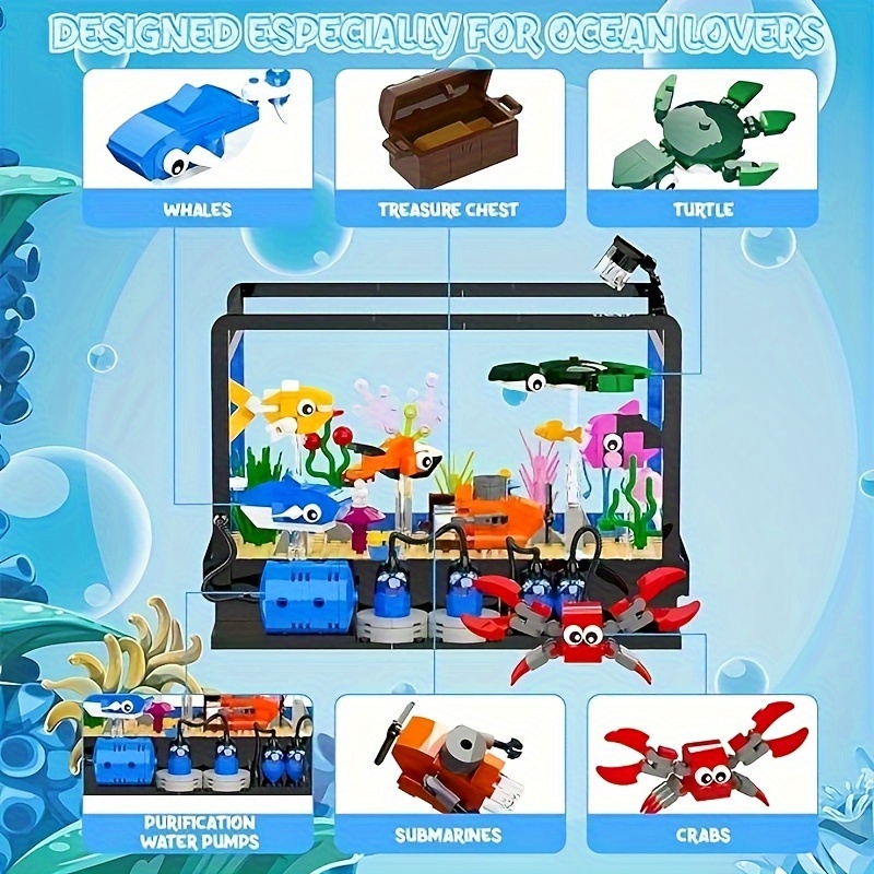 

Fish Tank Building Block Model Set, Artificial Submarine Building Block Toys, Desktop Decoration Model, Easter/birthday/thanksgiving Gifts (501pcs)