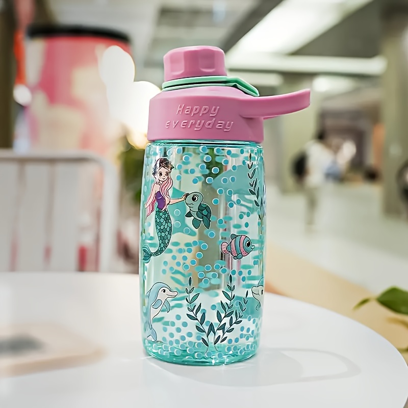 Image of 1pc, Cartoon Plastic Water Bottle With Lid And Handle, Approximately 500ml/17oz, In Colors Suitable For Outdoor Travel, Holiday Gifts, Etc