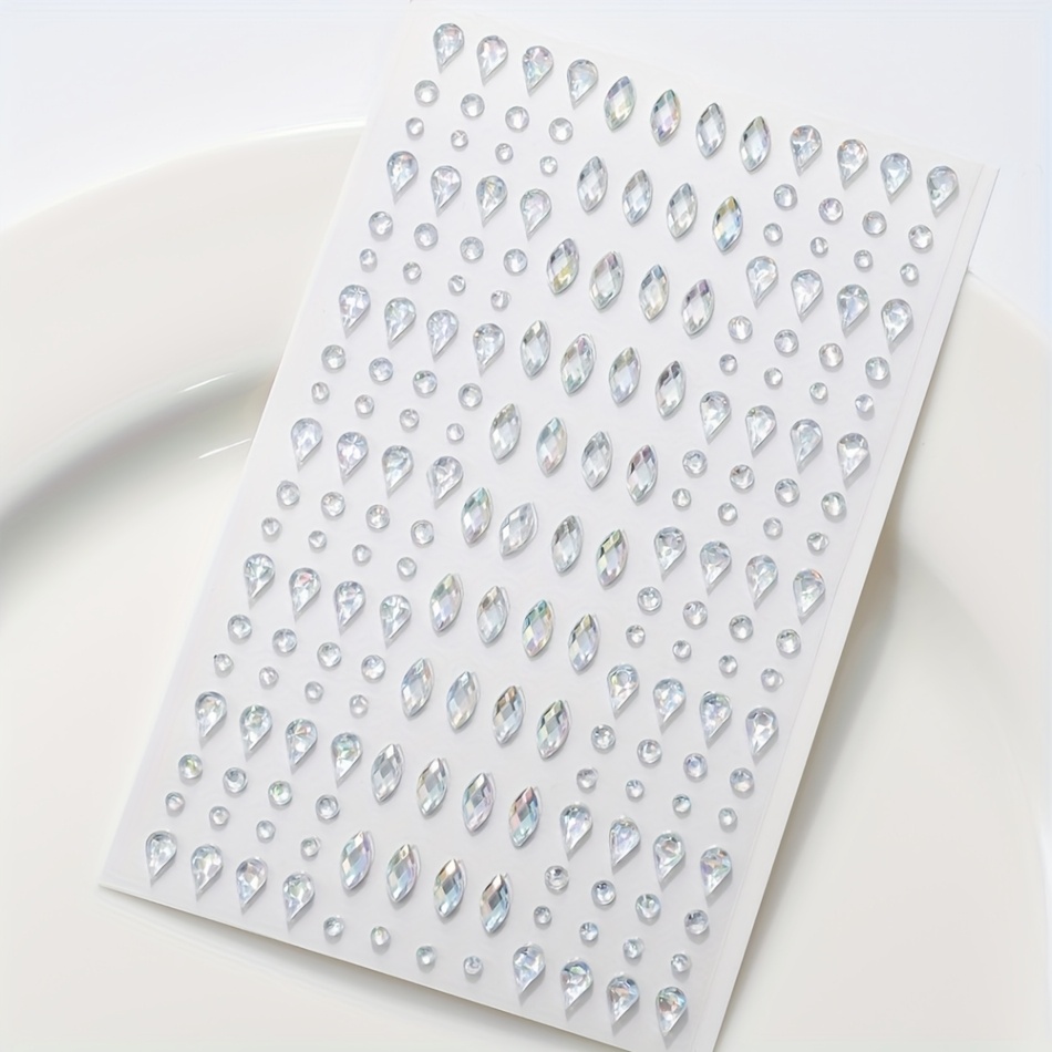 TEMU 1pc Vibrant Tear-shaped 3d Sparkling Gemstone Face Stickers Featuring Diamond Rhinestones, In Round And Teardrop Glitter Designs For Enhancing