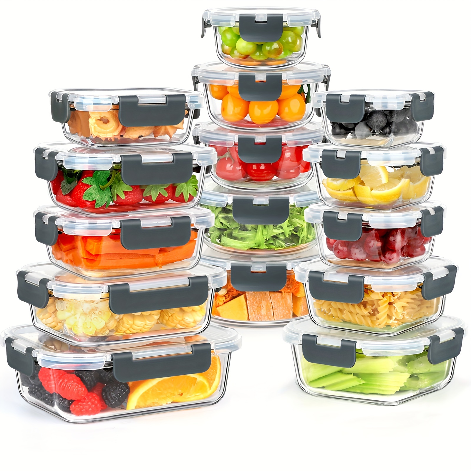     glass food storage containers with snap locking lids glass meal prep containers set airtight lunch containers microwave oven freezer and dishwasher Product details 0