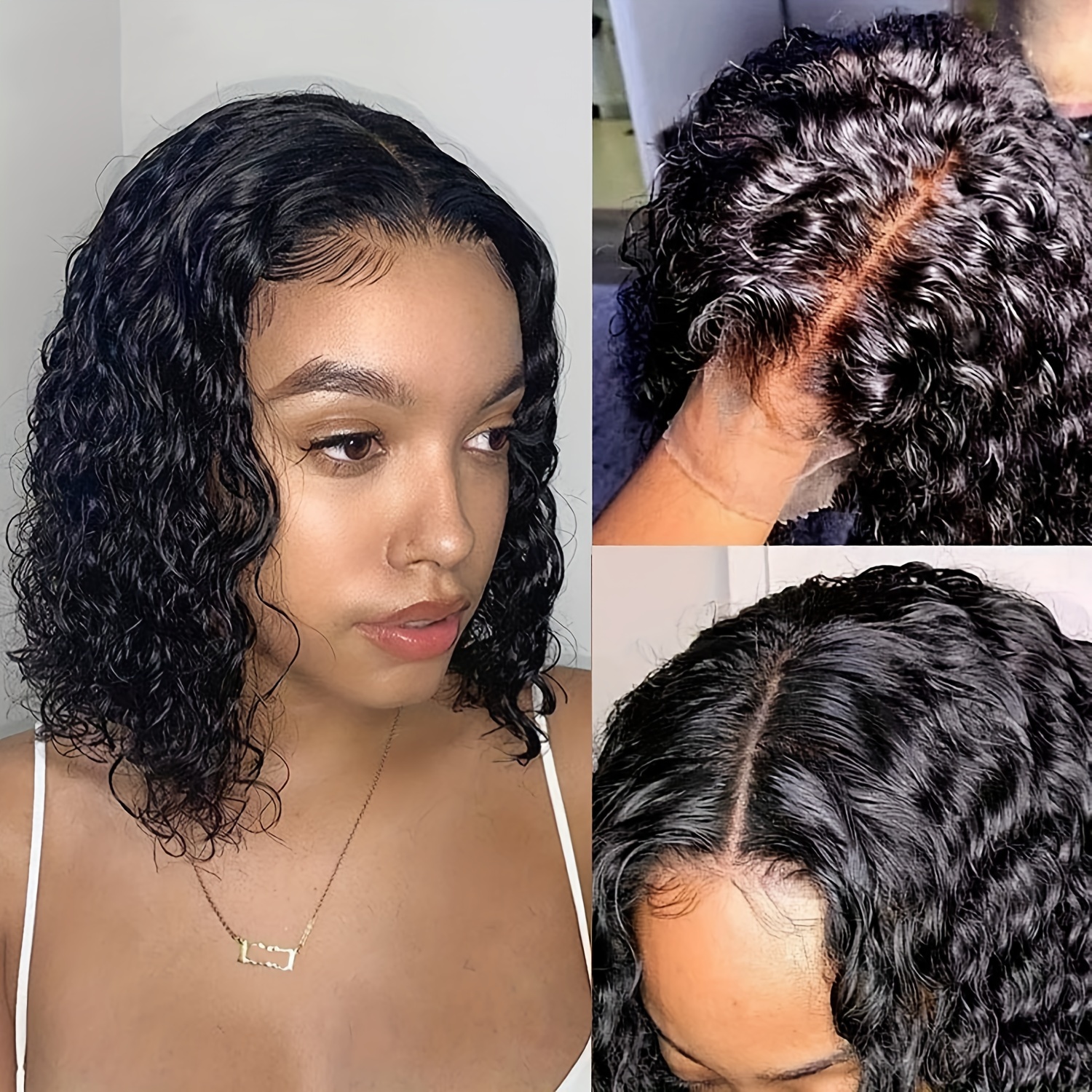  brazilian human hair wig water wave short bob with 4x4 lace front 150 density versatile for all women details 4
