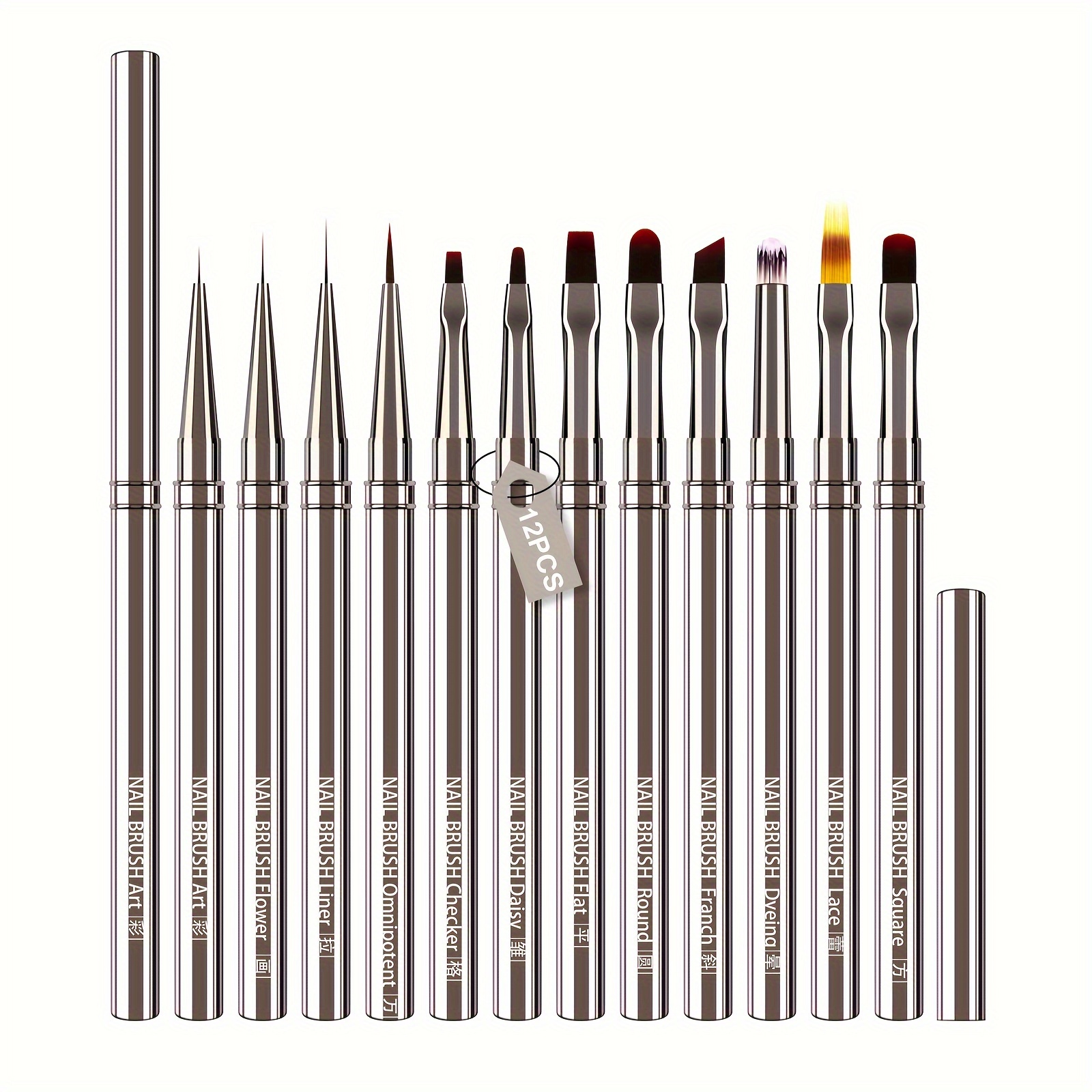 

12pcs Nail Art Brush Set - Handle, , For Uv Gel & Acrylic - Includes Detailing, Gradient, And Line Drawing Pens