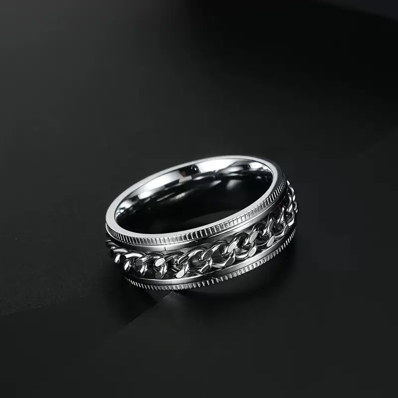 8mm fashionable chain link rotatable ring with edge and embossed stainless steel hip hop ring for men and women wedding engagement ring anniversary christmas gift ring Product details 1
