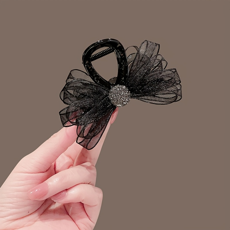 TEMU 1 pince à cheveux facile à utiliser avec nœud en ruban et strass, style moyen et doux, accessoire de cheveux pour femmes