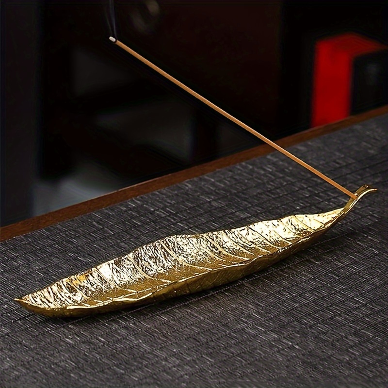 

1pc Vintage Leaf Design Incense Stick Holder, Aluminum Alloy Artistic Incense Burner For Aromatherapy And Meditation