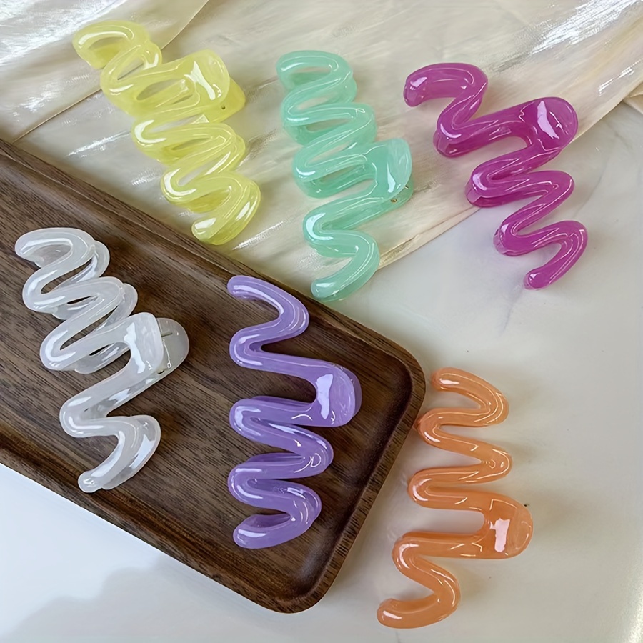 

6pcs Simple Candy Color Wave Hair Claw Clips, Elegant Candy-colored Shark Clips, Ideal For Everyday And Casual Vacation Parties