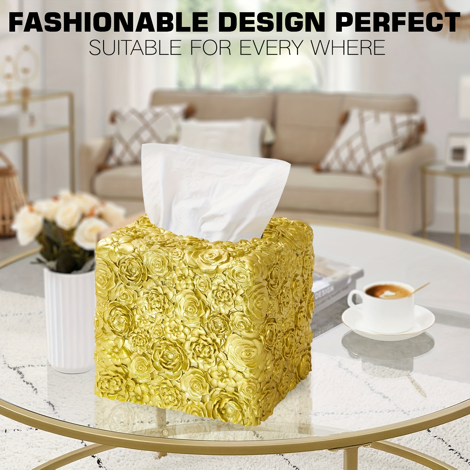 1pc elegant tissue box cover decorative square tissue box holder durable resin construction space saving   room bathroom kitchen vanity   decor in neutral colors compatible with standard tissues ideal housewarming or wedding gift Product details 0