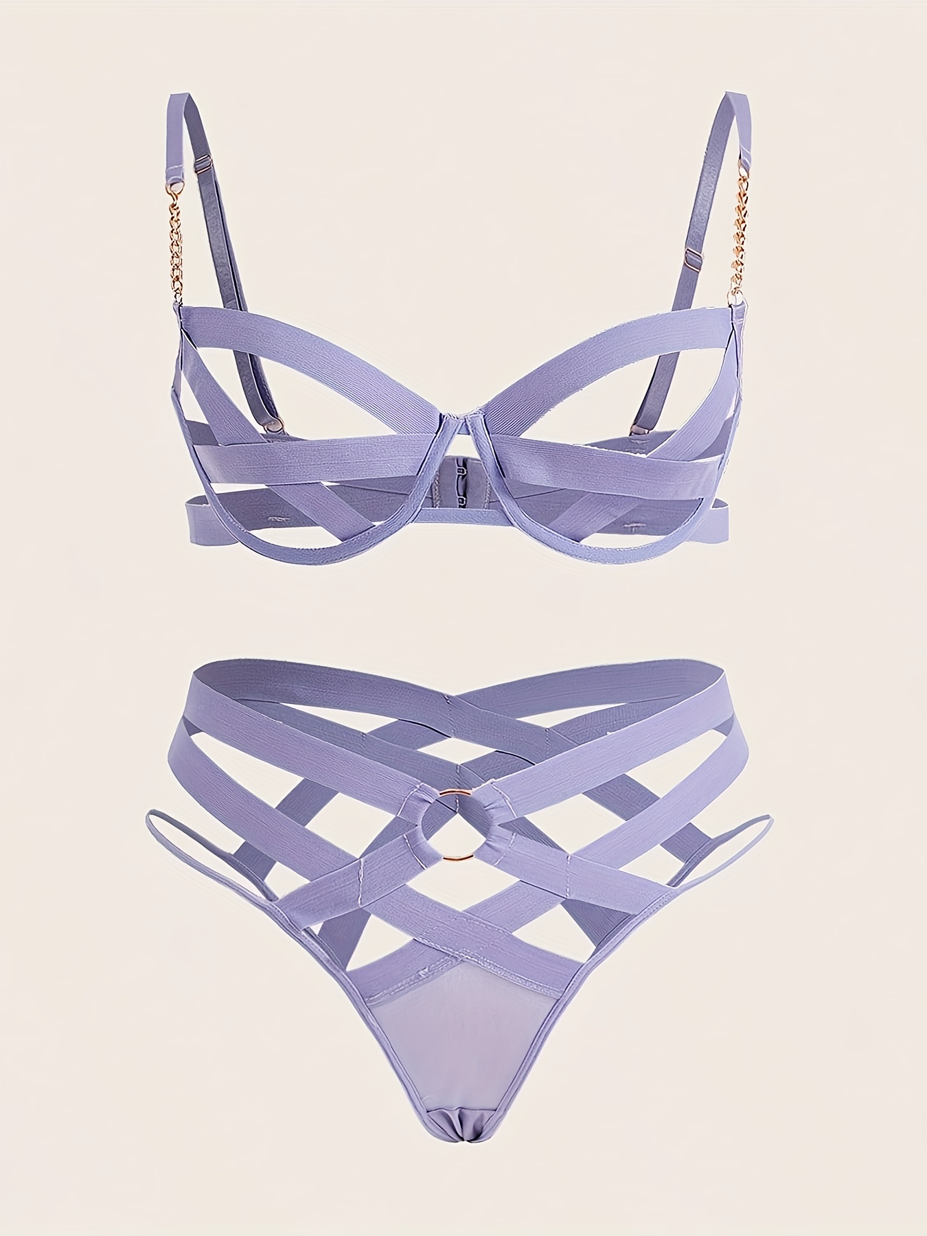 Victoria's Secret Luxe Strappy Floral Mesh Ring Bra Panty Set