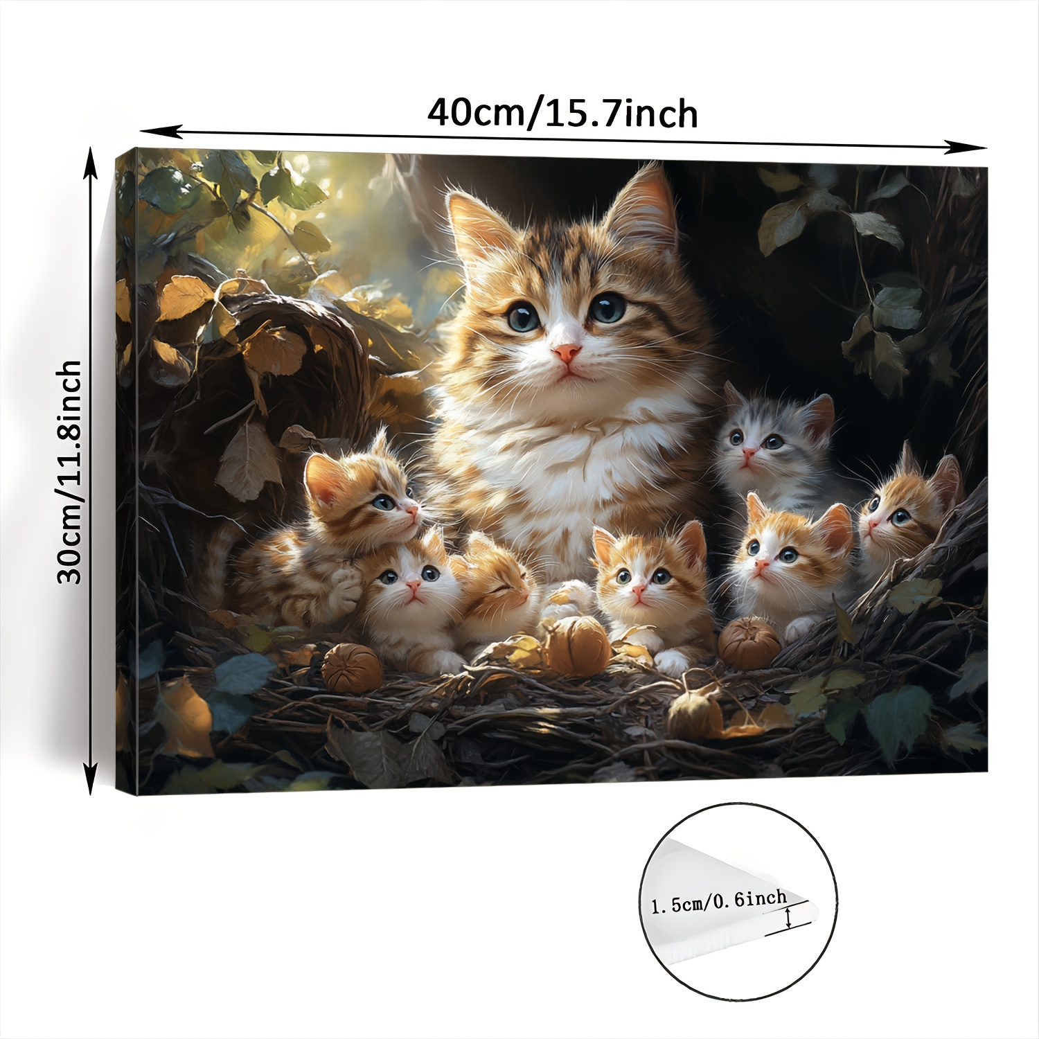 TEMU Mural en Toile de Famille de Chats - Impression Encadrée en Bois pour Salon, Chambre, Cuisine & Décoration de Bureau - Cadeau de Noël Parfait,
