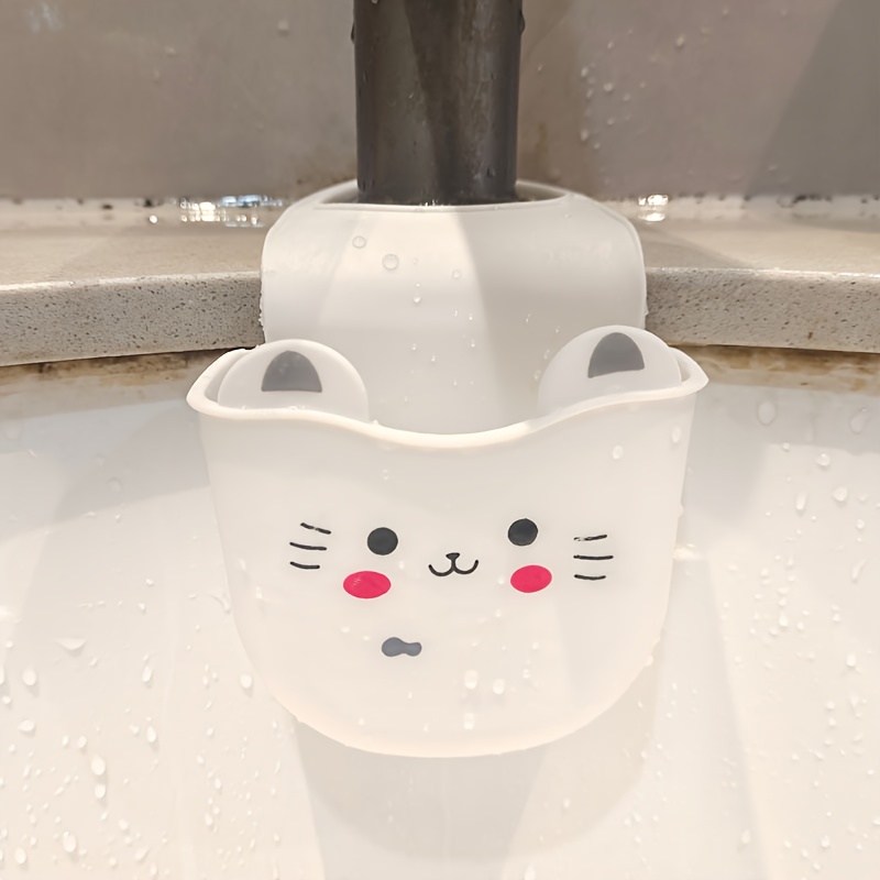 1pc cute cat silicone faucet holder sponge storage rack with drainage holes for bathroom and   saver water drainage rack decorative storage durable sponge holder bathroom organizers and storage
