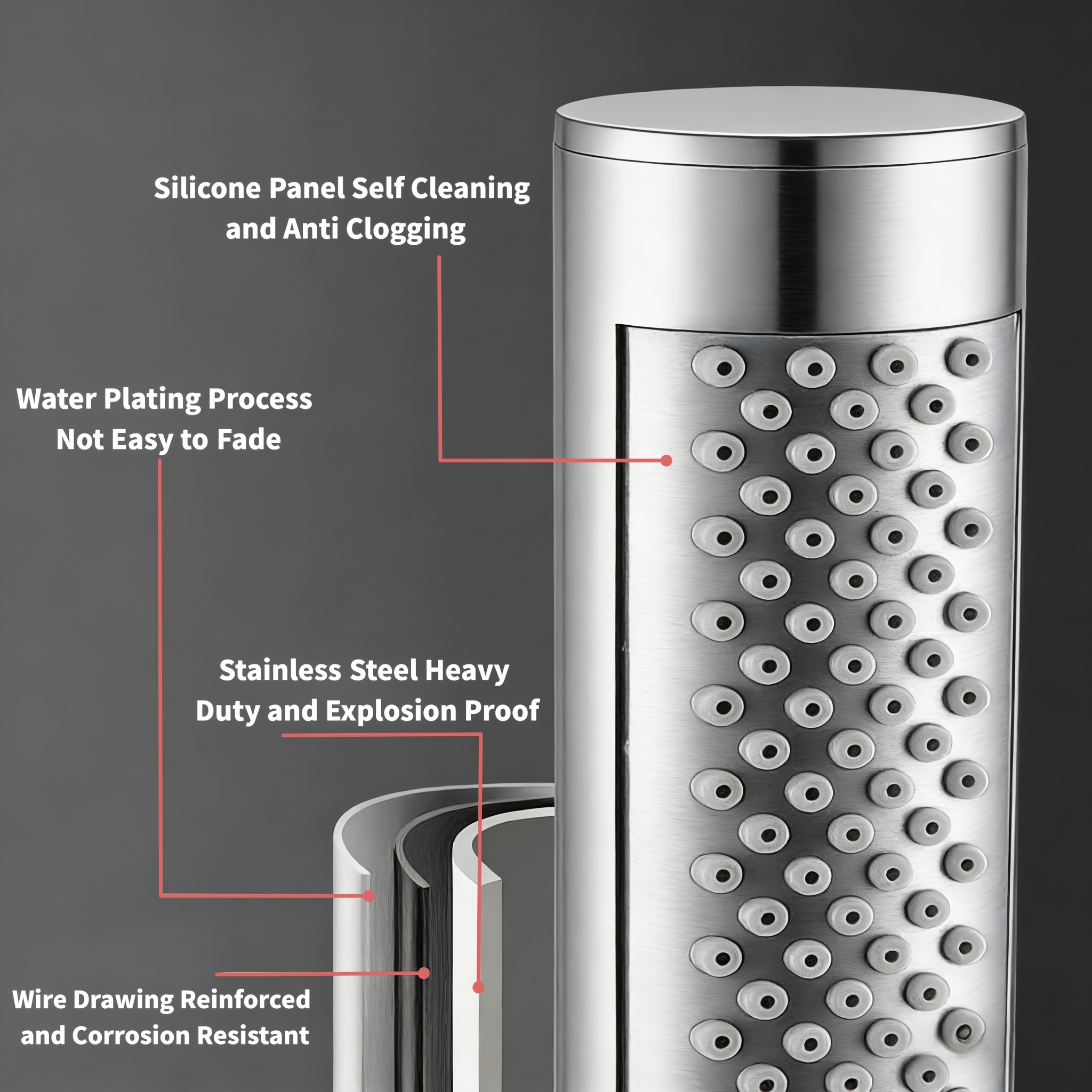 Bathroom Handheld Shower Head, High Pressure Stainless Steel