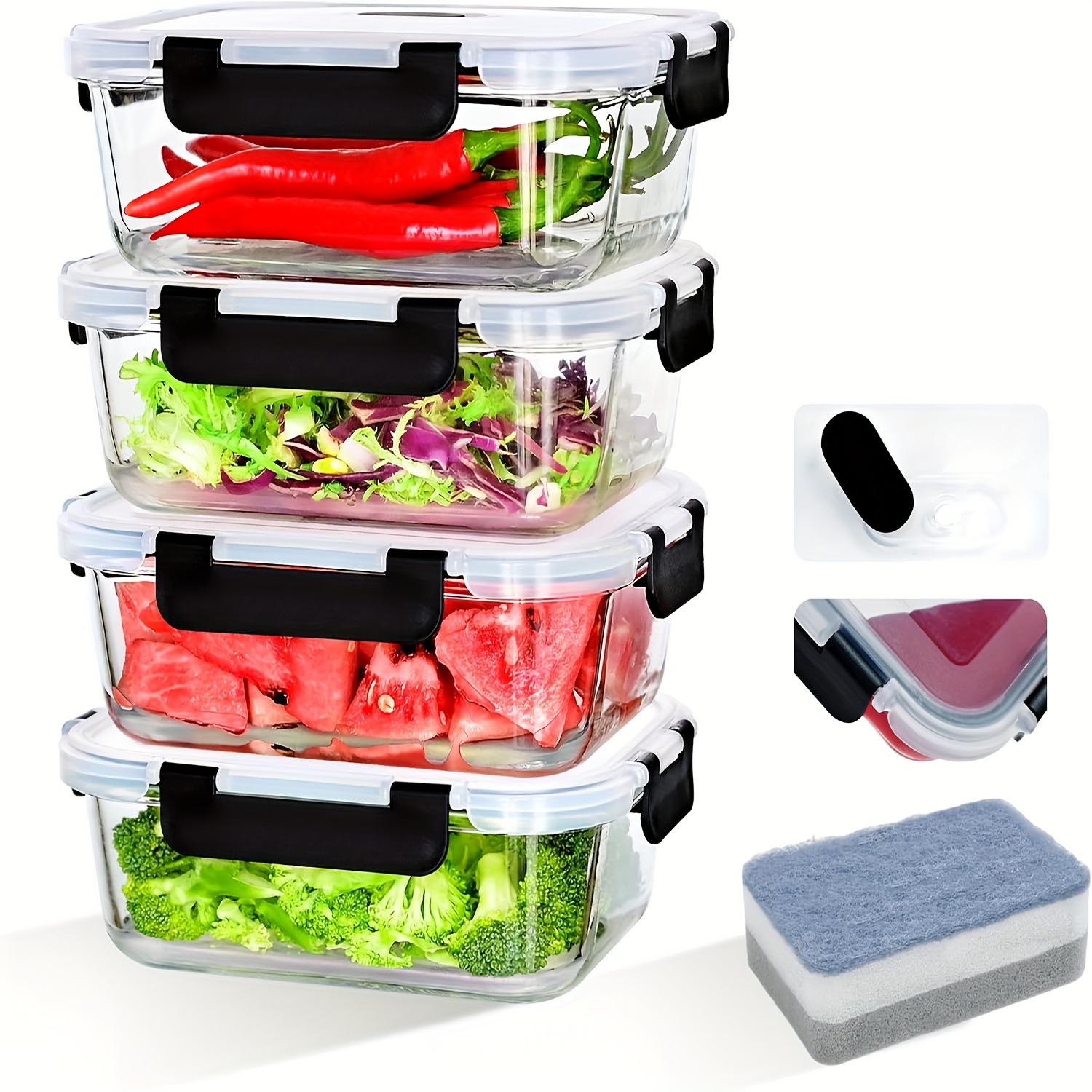 Image of 1040ml Glass Container Set With Sealed Lid, Box Glass Bowl Set, Picnic Camping Meal Preparation, Safe And Portable