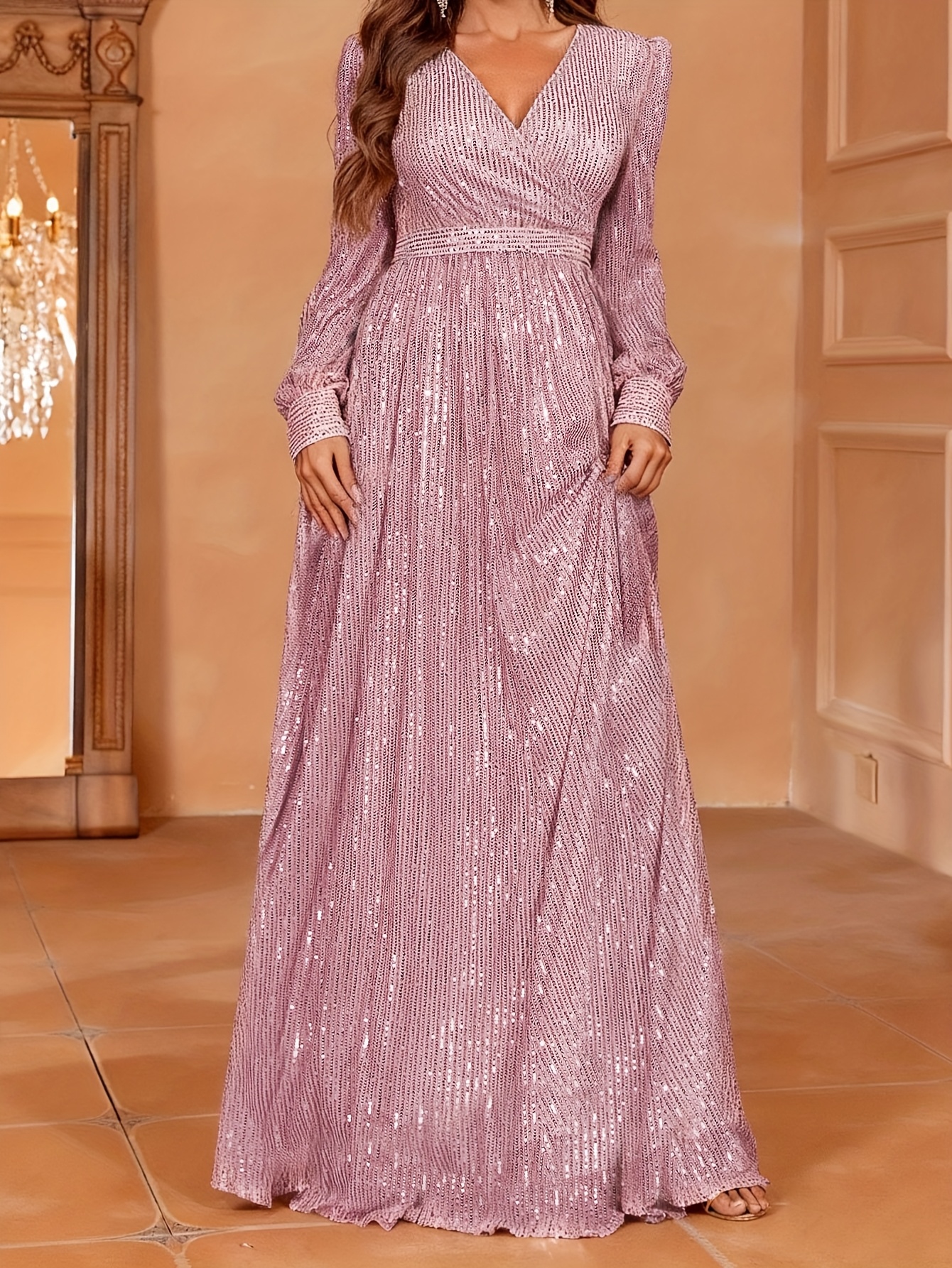 knee length dresses for ladies Velvet Long Sleeve Maxi Dress in Ivory - 2 main image 1