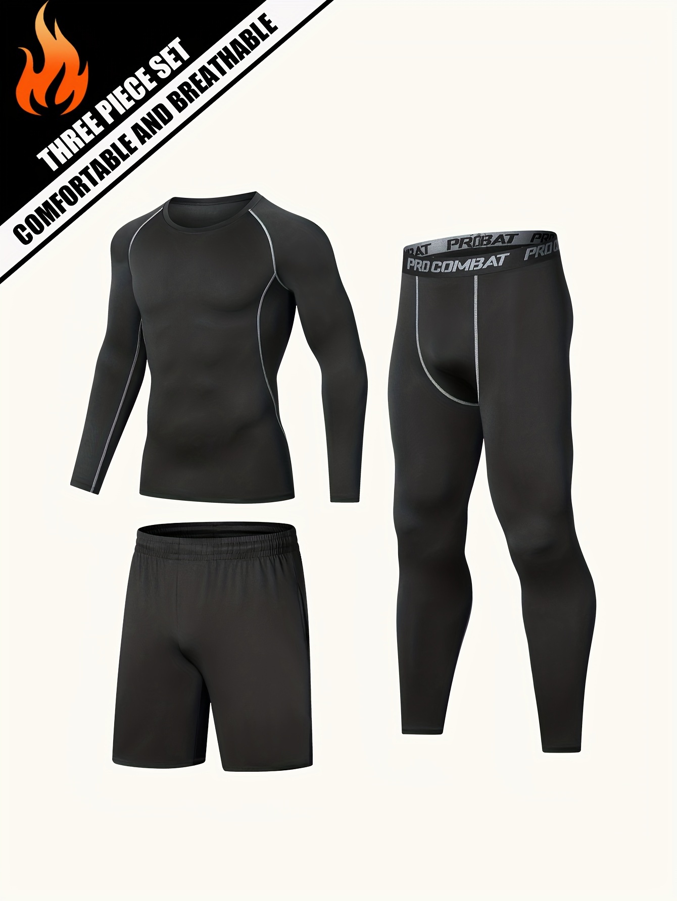 Men's 3-Piece Compression Suit Set: Slim Fit, Breathable, Quick Drying &  Sweat Absorbing For Sports & Fitness!