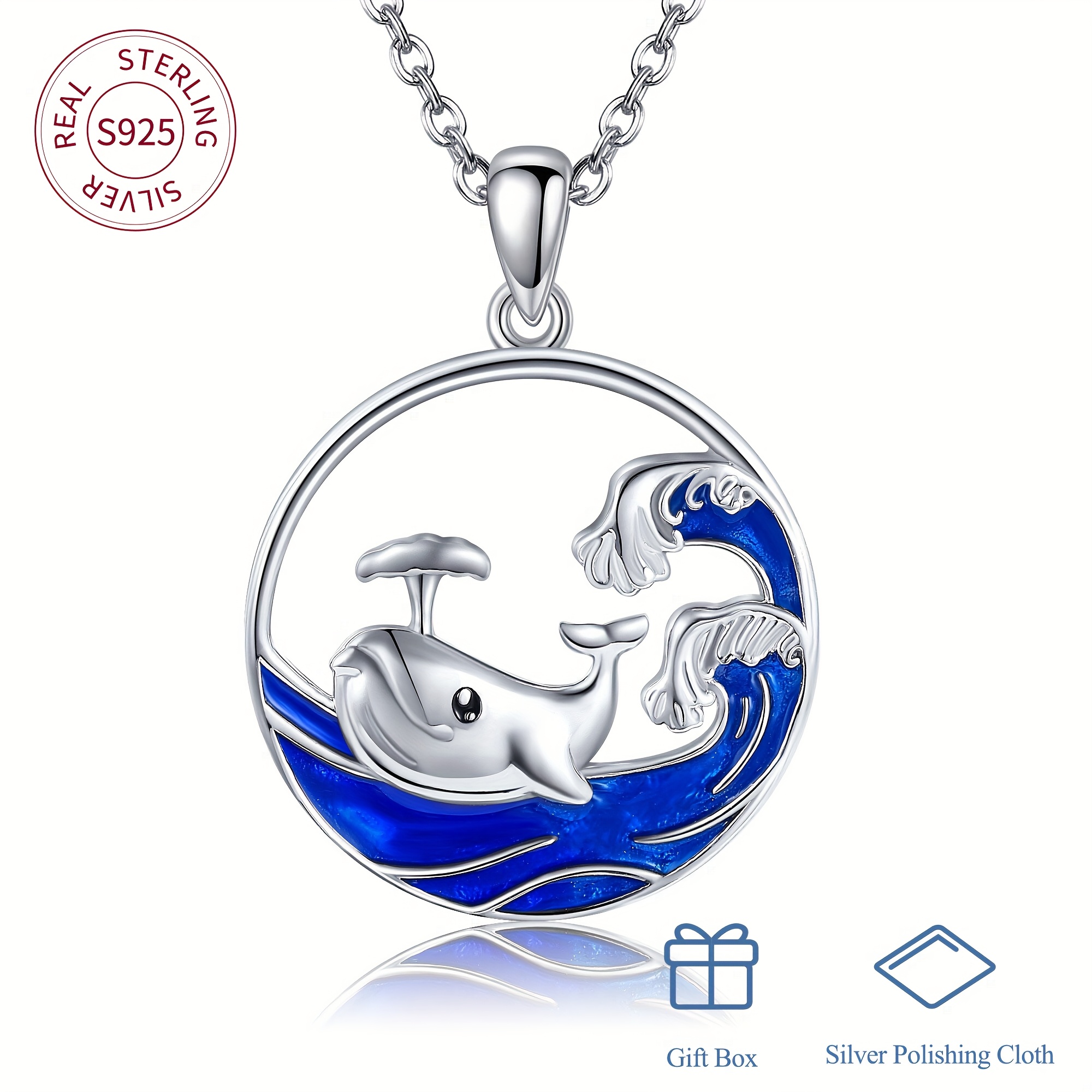 925 Sterling Silver Whale Pendant Necklace, Ocean Lover Gift
