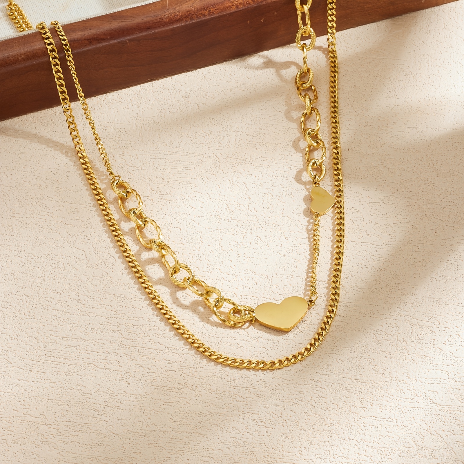 Women's Golden Double-Layer Love Necklace, Trendy Heart-Shaped Pendant