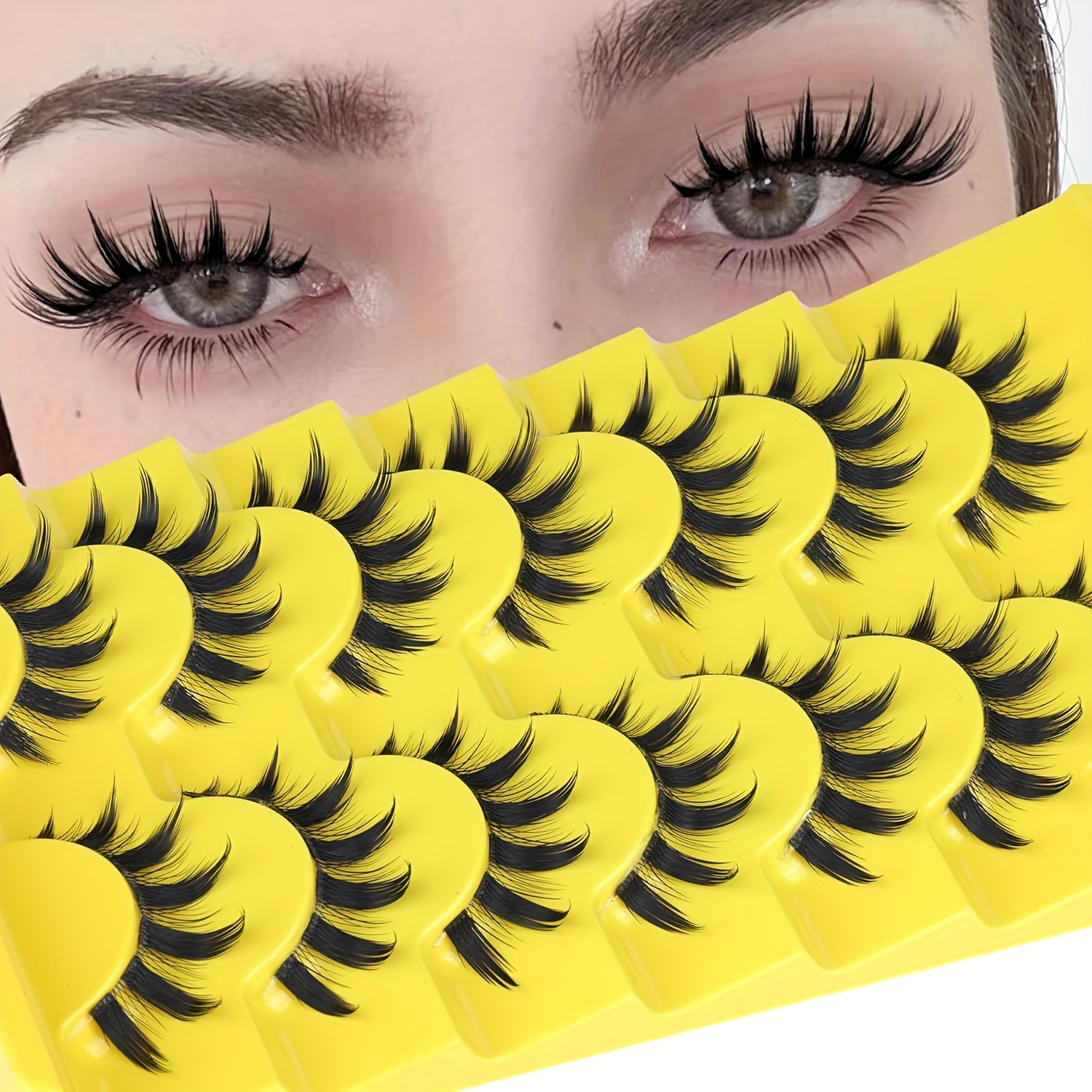 Image of 7 Pairs 8-16mm 3d False Eyelashes Transparent Band Vivid Eyelashes Fox Eye Cat Eye Anime Fluffy False Eyelashes Cat Eye Long False Eyelashes Curly Eyelashes 7 Pairs Pack