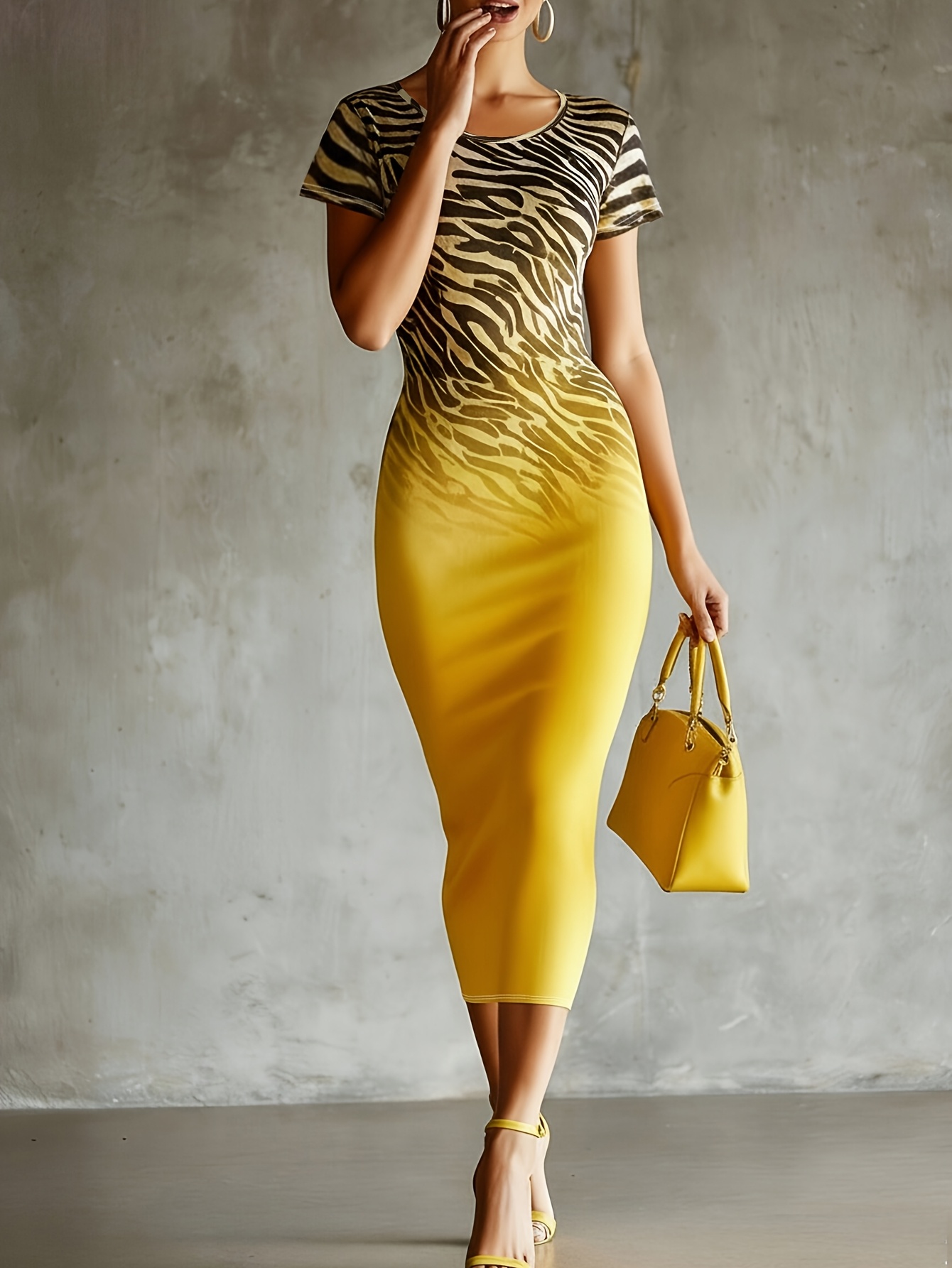 yellow and black bodycon dress Women's Yellow Polka Dot Twist Shoulder Bodycon Dress