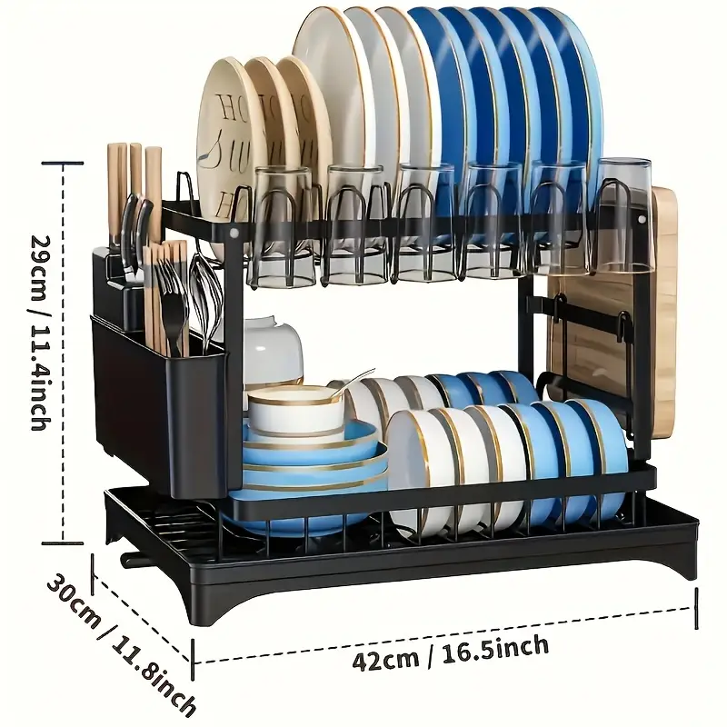 1pc large 2 tier stainless steel dish drying rack with drip plate space saving kitchen counter organizer for dishes knives cups cutting boards multi use no dish drying rack for kitchen counter utility racks Product details 3
