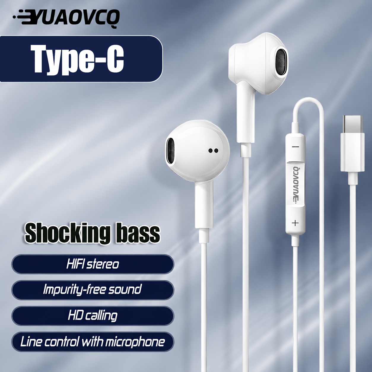 Image of Yuaovcq Wired Earphones Type-c/usb C In-ear Headphones Earbuds With Microphone Call Very Suitable For Type-c/usb-c Port Models Devices/phones/music/calling/karaoke And Multi-scene Compatibility