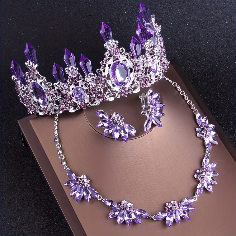 

Bridal Wedding Dress Jewelry Wedding Necklace Necklace Earrings Set Wedding Jewelry High-end Atmosphere Dinner Banquet Stage Performance Birthday Crown Necklace Earrings Three-piece Set