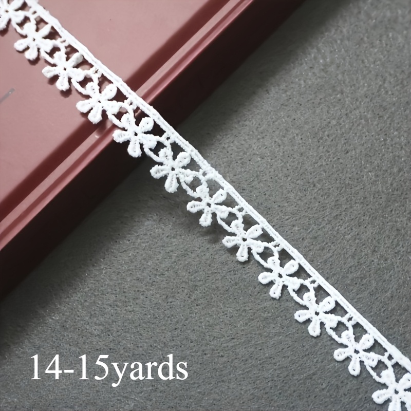 

14-15 Yards White Embroidered Lace Trim, 1.5cm Fabric Ribbon For Sewing, Crafting, Diy Projects, Decorative Floral