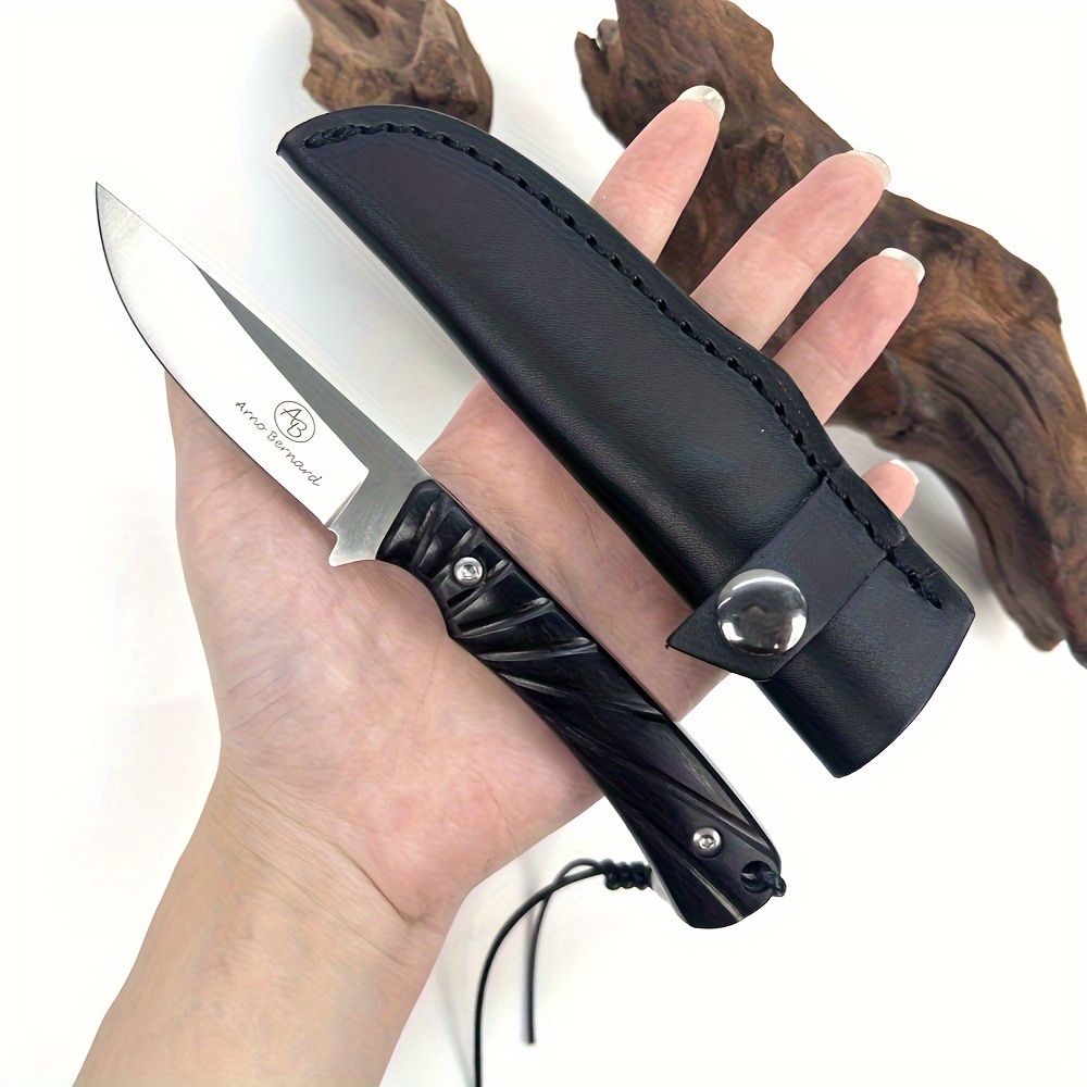 

1 Keel Straight Knife Outdoor Camping Knife Easy To Carry Knife Knife Kitchen Knife Fruit Knife Leather Box Packaging