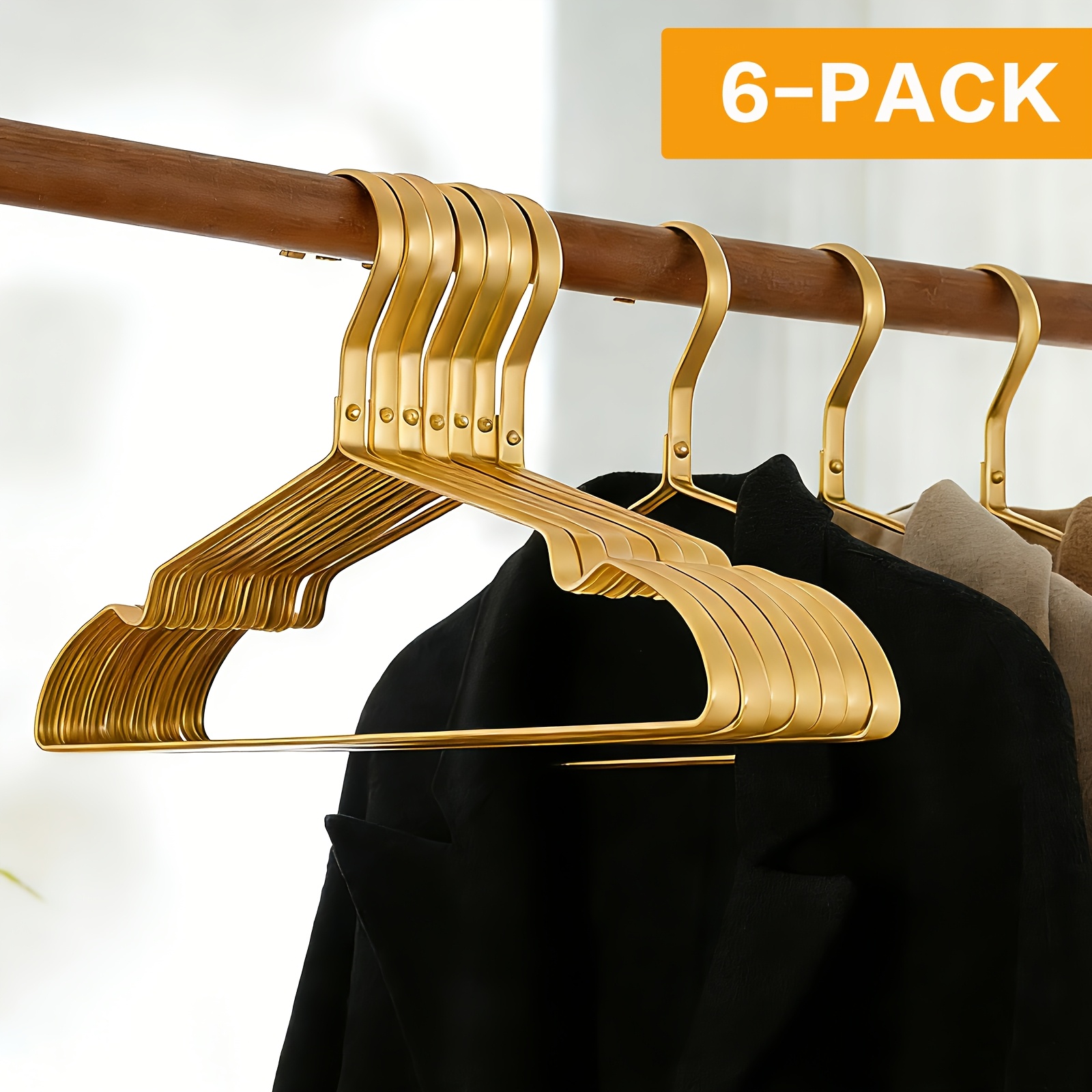 Image of 6-pack Aluminum Alloy Hangers, Home Use Thickened And Reinforced Stainless Steel Clothes Hangers In Luxurious Golden Color