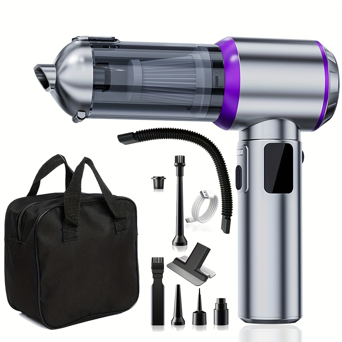 Image of Qilieasy Handheld Car Vacuum Cleaner, 24000pa Vacuum And Air Duster, 100w High Power Handheld Vacuum With Led Light And Multi-nozzles For Car, Home, Office, Pet, Christmas Gift