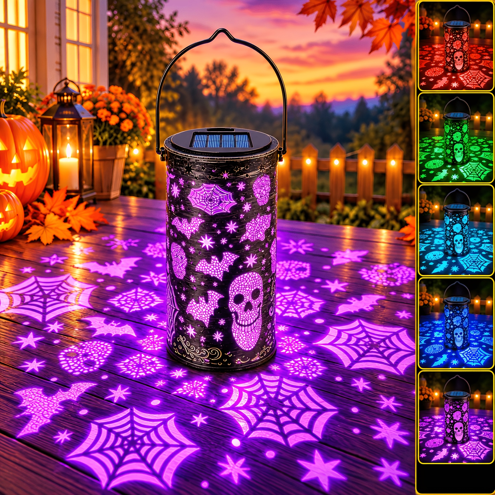 TEMU Solar Halloween Night Light Outdoor, Color Changing Night Light With And Web Projection, Waterproof Hanging Lantern Night Light For Garden Patio