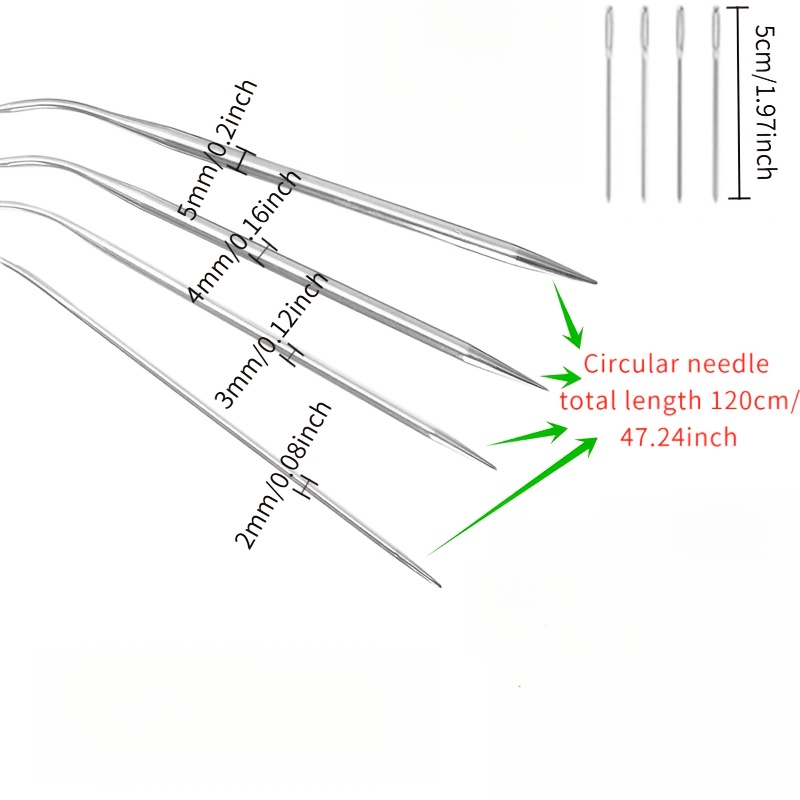 TEMU Set di da maglia circolari, 4 misure: 2mm/3mm/4mm/5mm, con 4 aghi da cucito a inclusi. Disponibile in lunghezze da 40-120 cm, per appassionati