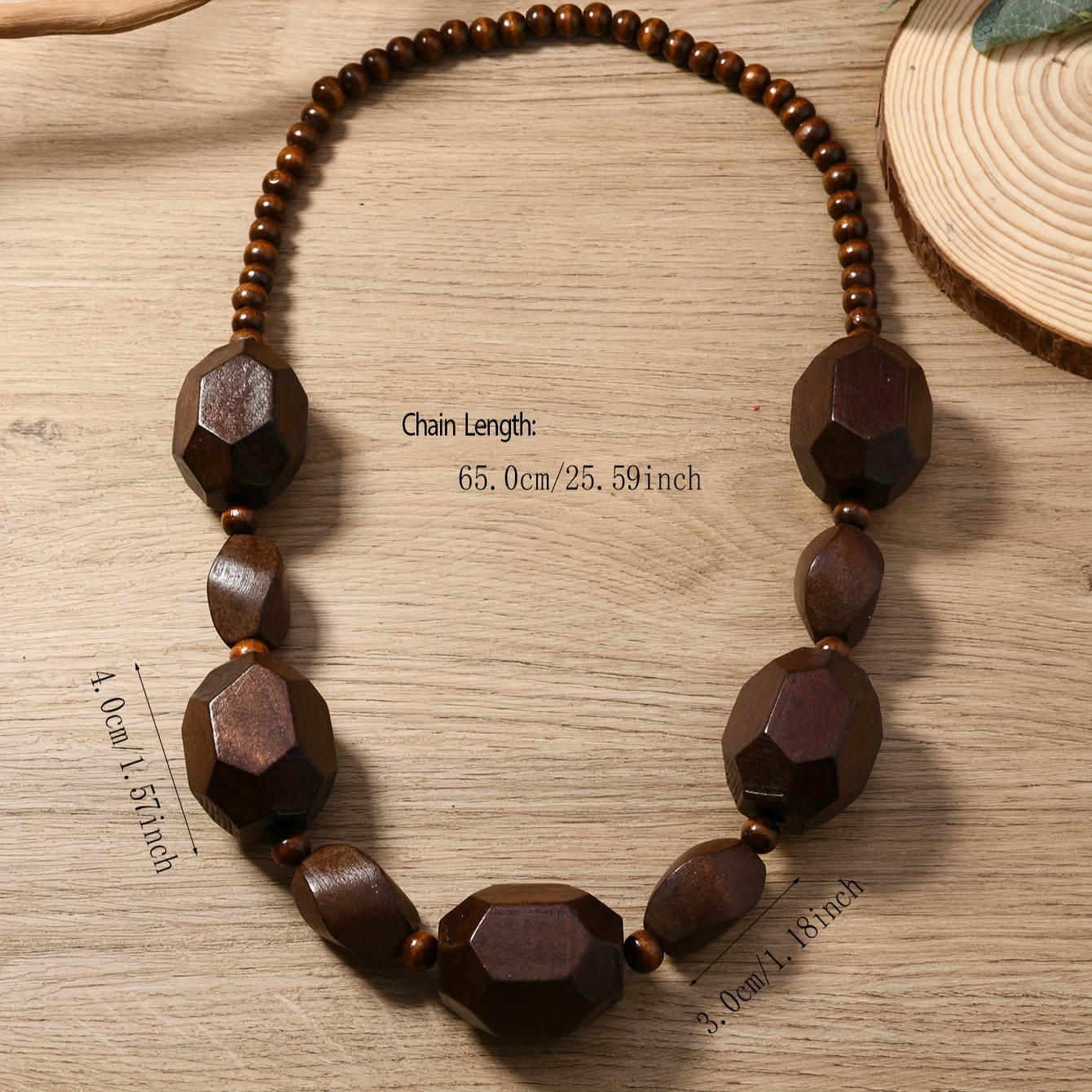 Boho Irregular Bead Necklace Vintage Wooden Pendant
