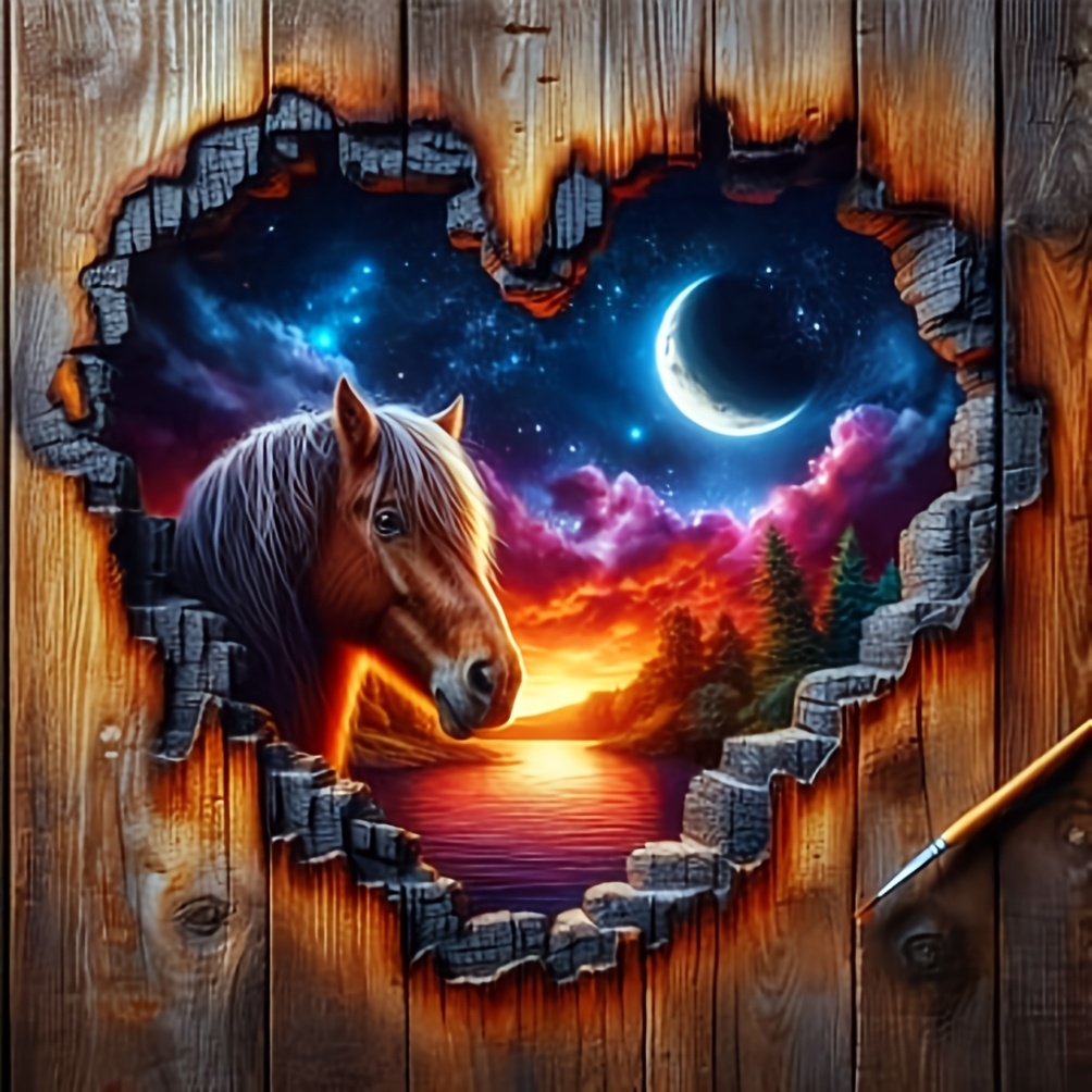 

5d Diamond Painting Kit For Adults - Animal Theme Round Diamond Embroidery Art Diy Set, Wall Decor Gift, Canvas With Accessories, Horse & Heart-shaped (40x40cm)