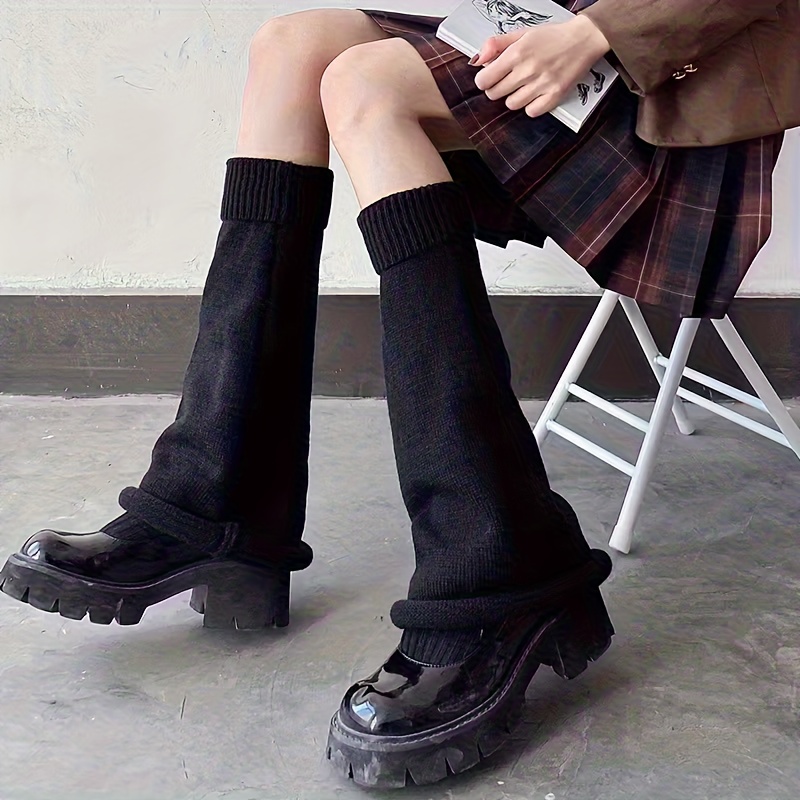 TEMU 1 Paire de Chaussettes d'Hiver Chaudes et pour Femmes, Noires et Blanches, Ourlet Volanté, Adaptées au Froid, Vêtements Chauds Décontractés