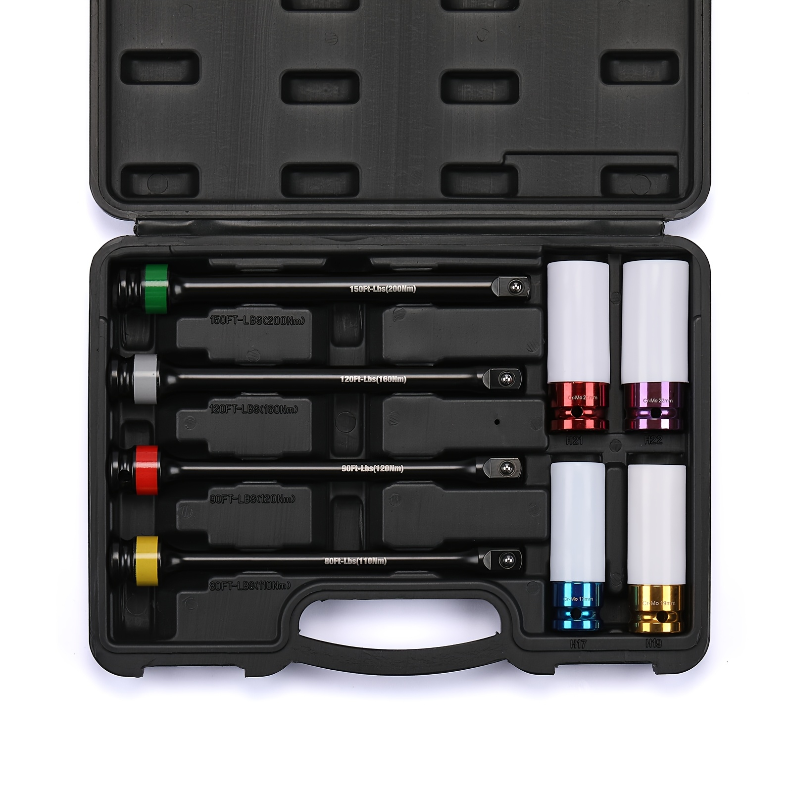 TEMU 1/2 Inch Drive 8" Torque Limiting Extension Bar And Deep Impact Socket Set, 8pcs Torque Limiting Extension Set, Impact Torque Sticks Set, 80 To