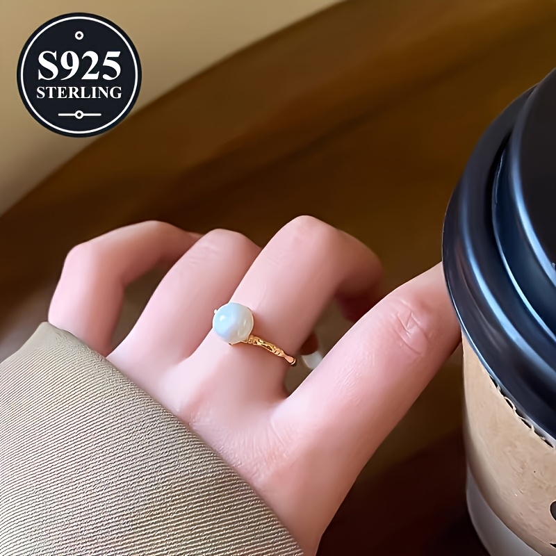 Hypoallergenic Bamboo Textured Pearl Ring with Anti Oxidation Storage Box