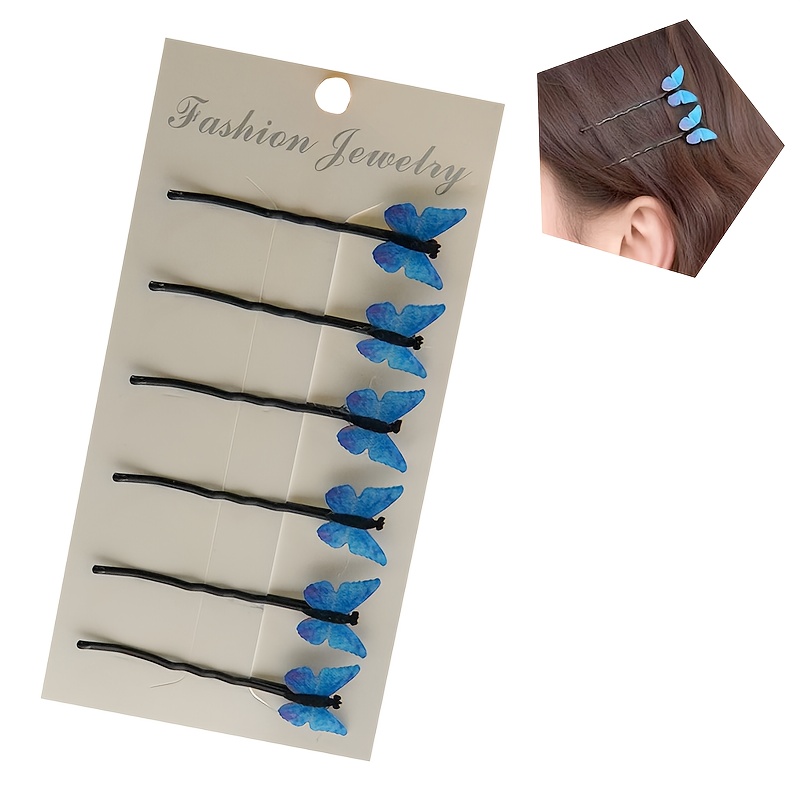 6pcs Elegant Blue Hair Pins – Minimalist U-shaped Hair Accessories For Styling Bangs & Taming Flyaways, Fabric Material, Versatile Design For Any Occasion