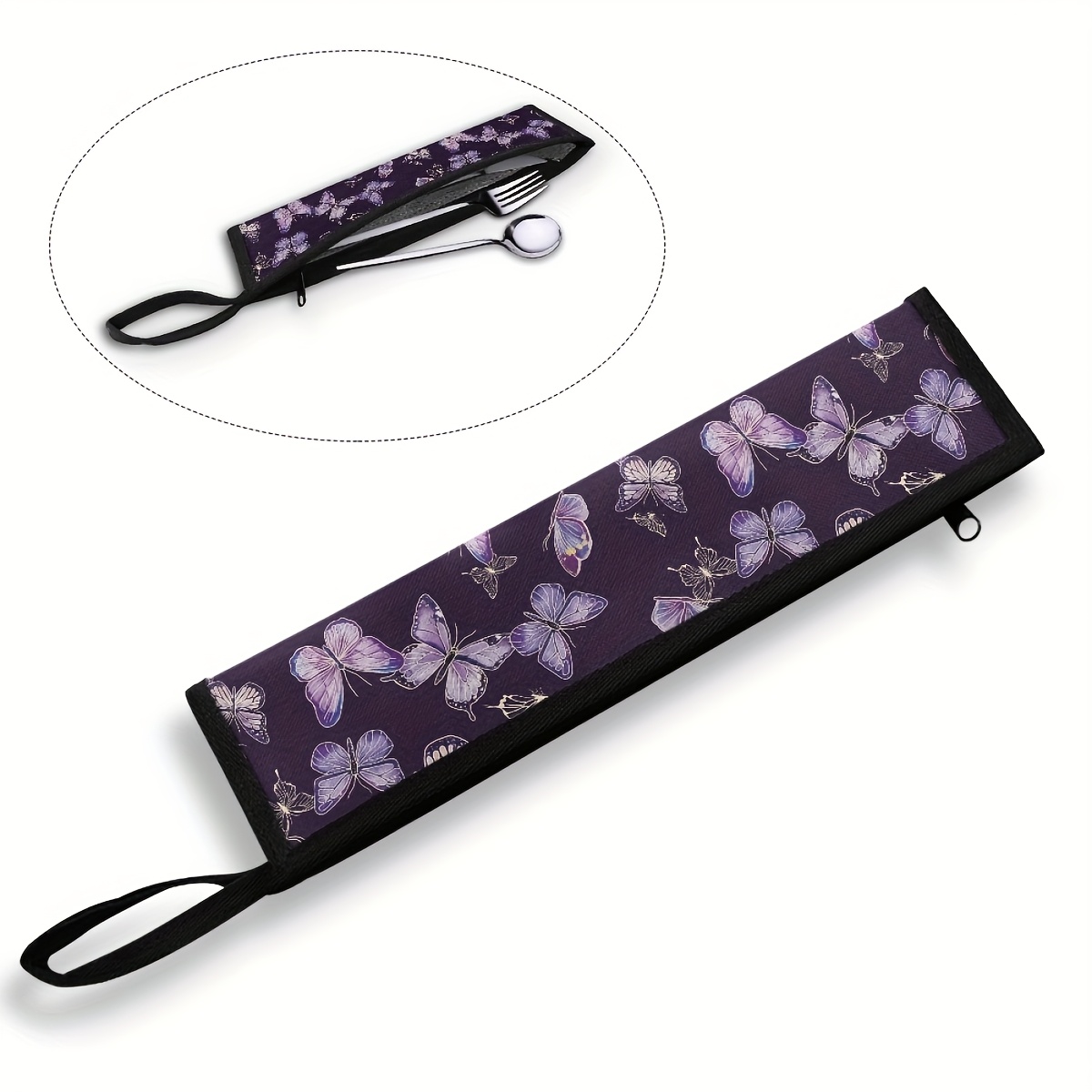 1pc 1pcs Portable Hanging Cutlery Case With Fork, Storage - Durable Fabric Utensil Suitable For Picnic, Office, Travel - Compact & Lightweight Utensil Holder