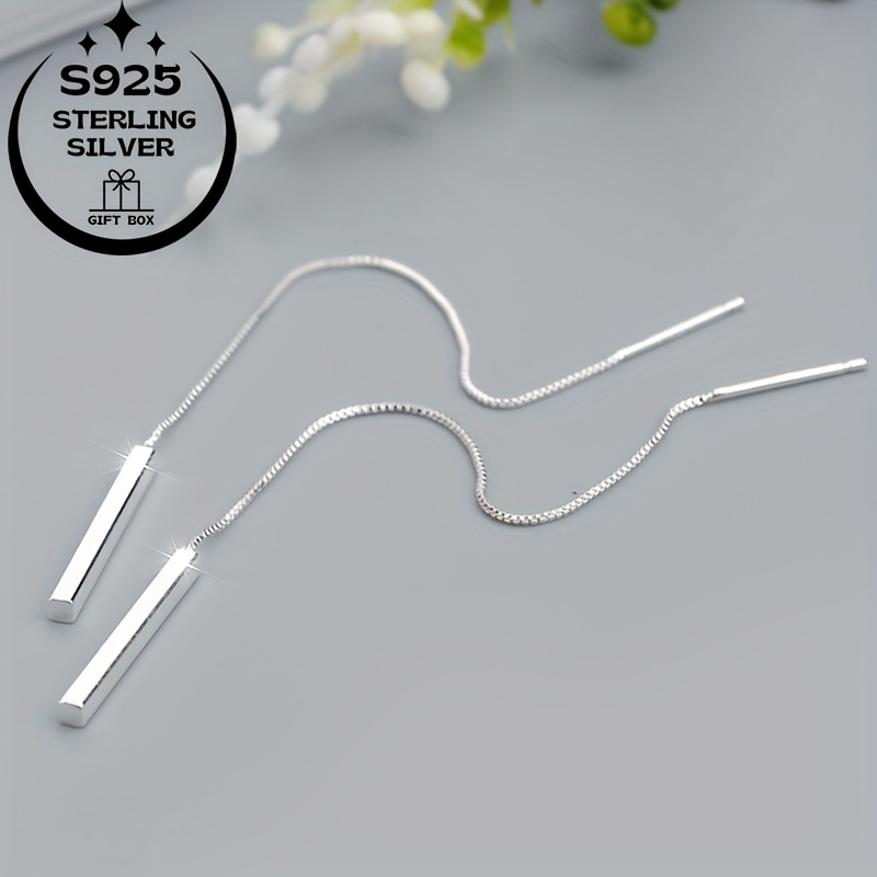 925 Silver Dangle Earrings Sparkling Tassel Crystal Accents