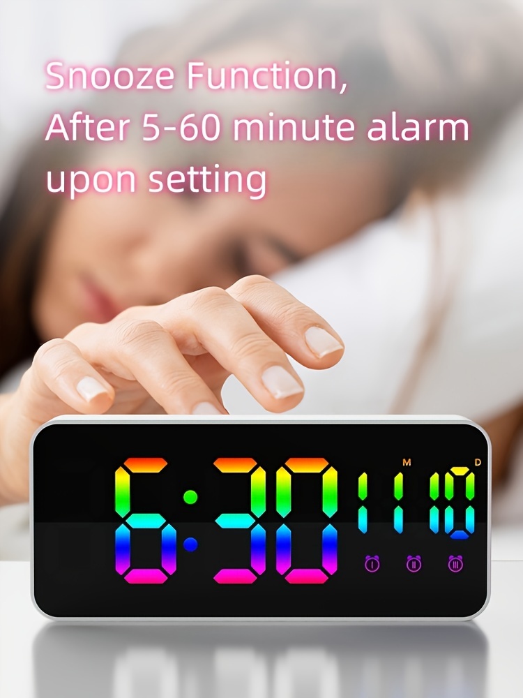 1pc led clock home decoration led alarm clock smart led clock creative led mirror alarm clock details 4